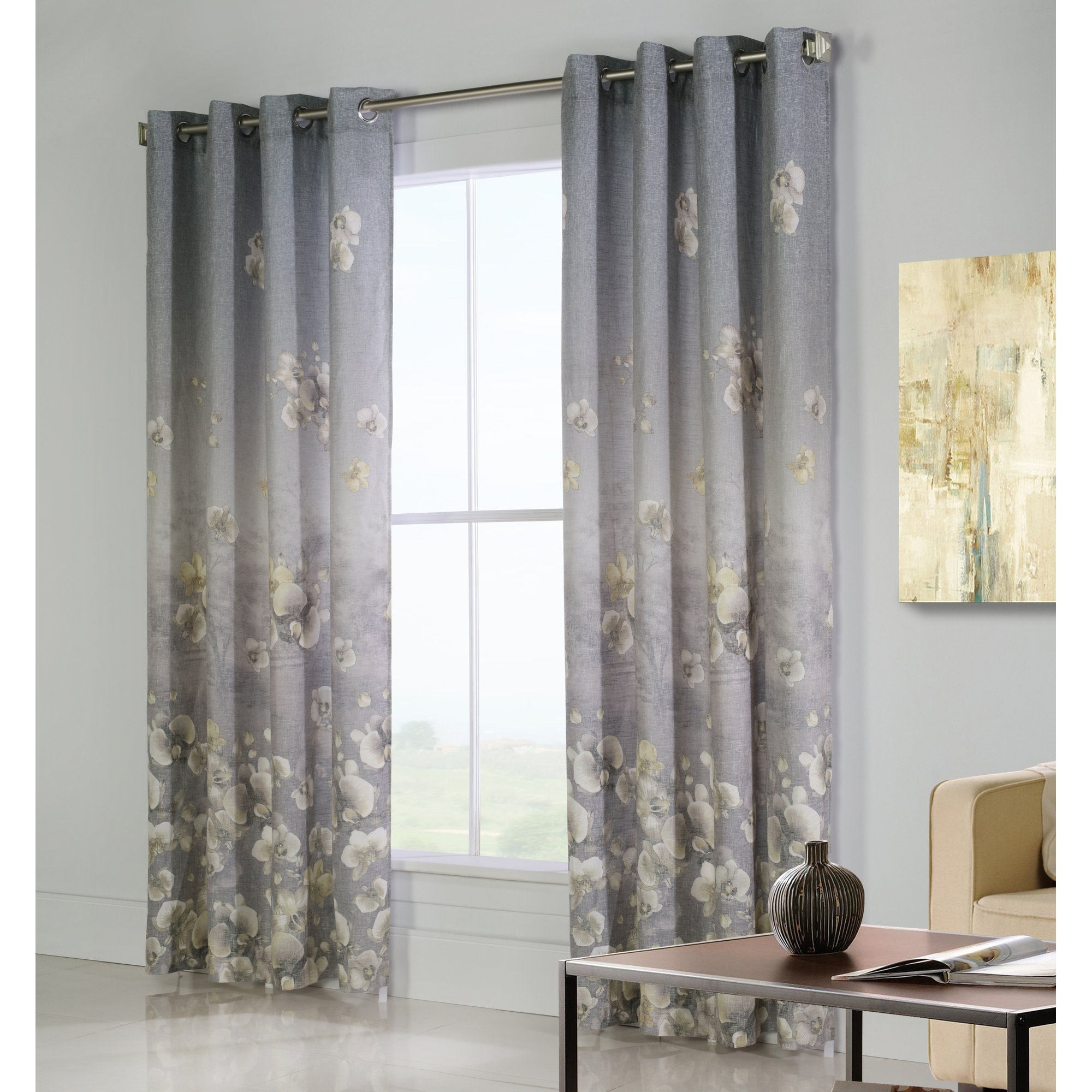Lark Manor Comeaux Nature/Floral Semi-Sheer Grommet ...