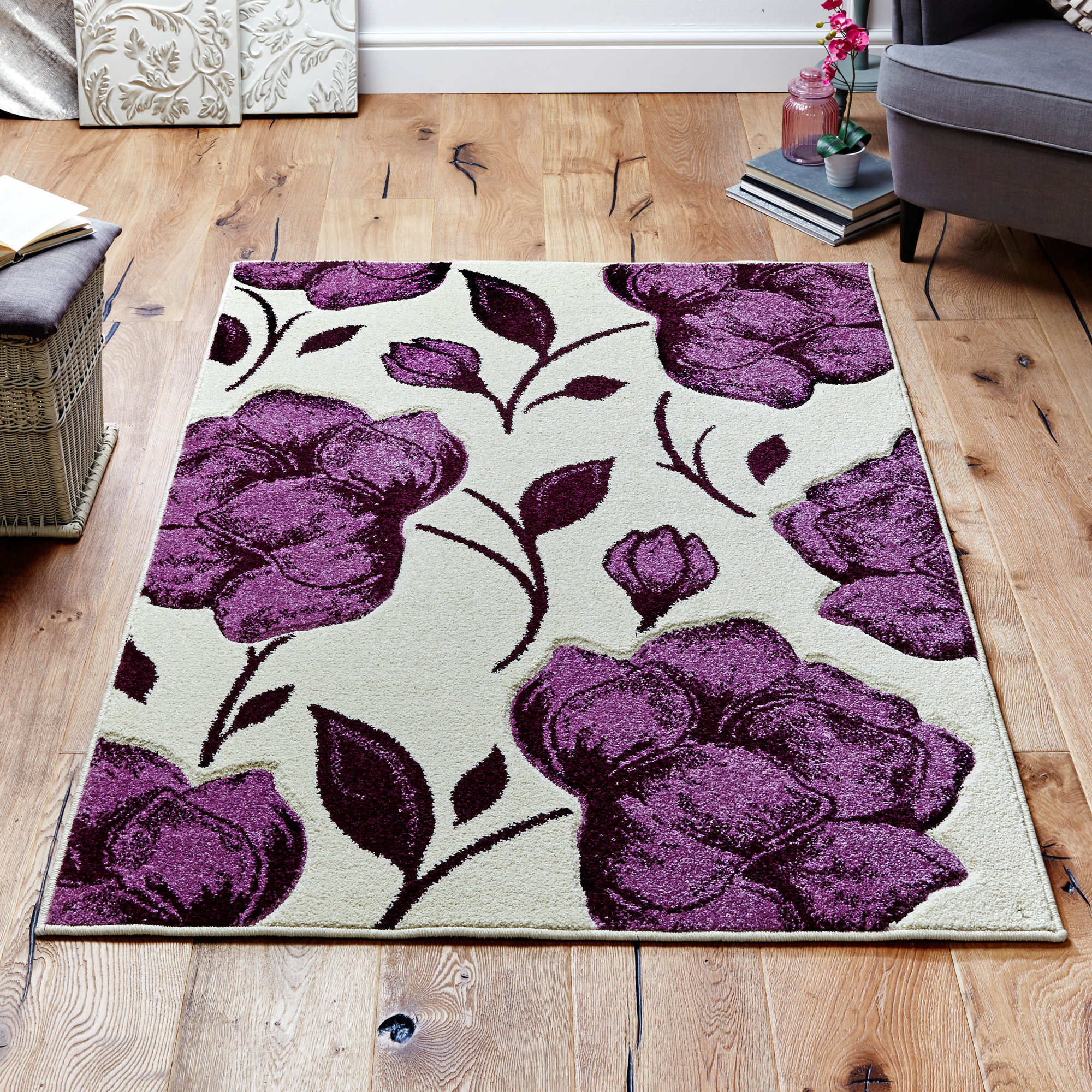 Metro Lane Rosella Cream/Purple Rug & Reviews Wayfair.co.uk