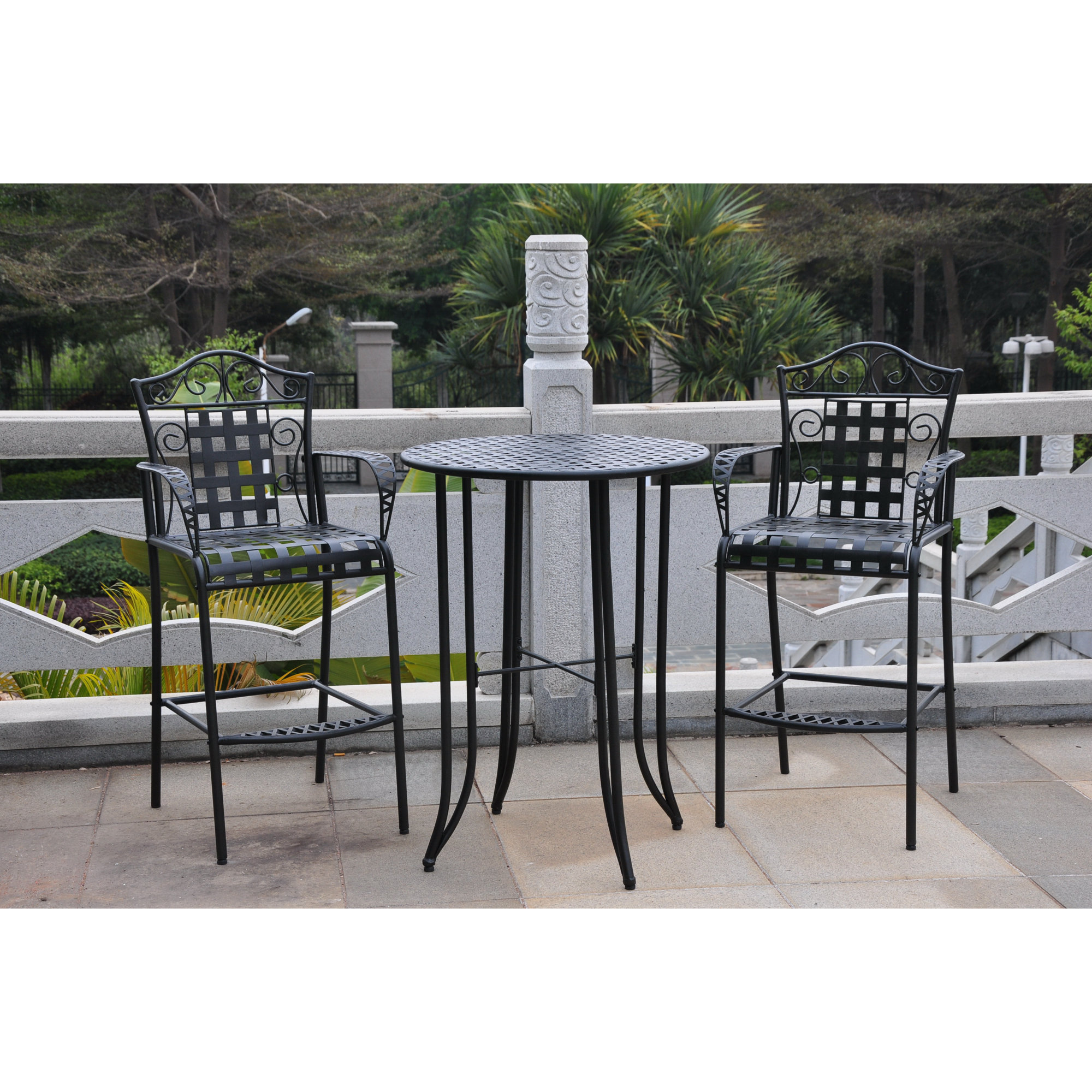 Three Posts Snowberry 3 Piece Wrought Iron Bar Height Bistro Patio Snowberry 3 Piece Wrought Iron Bar Height Bistro Patio Set