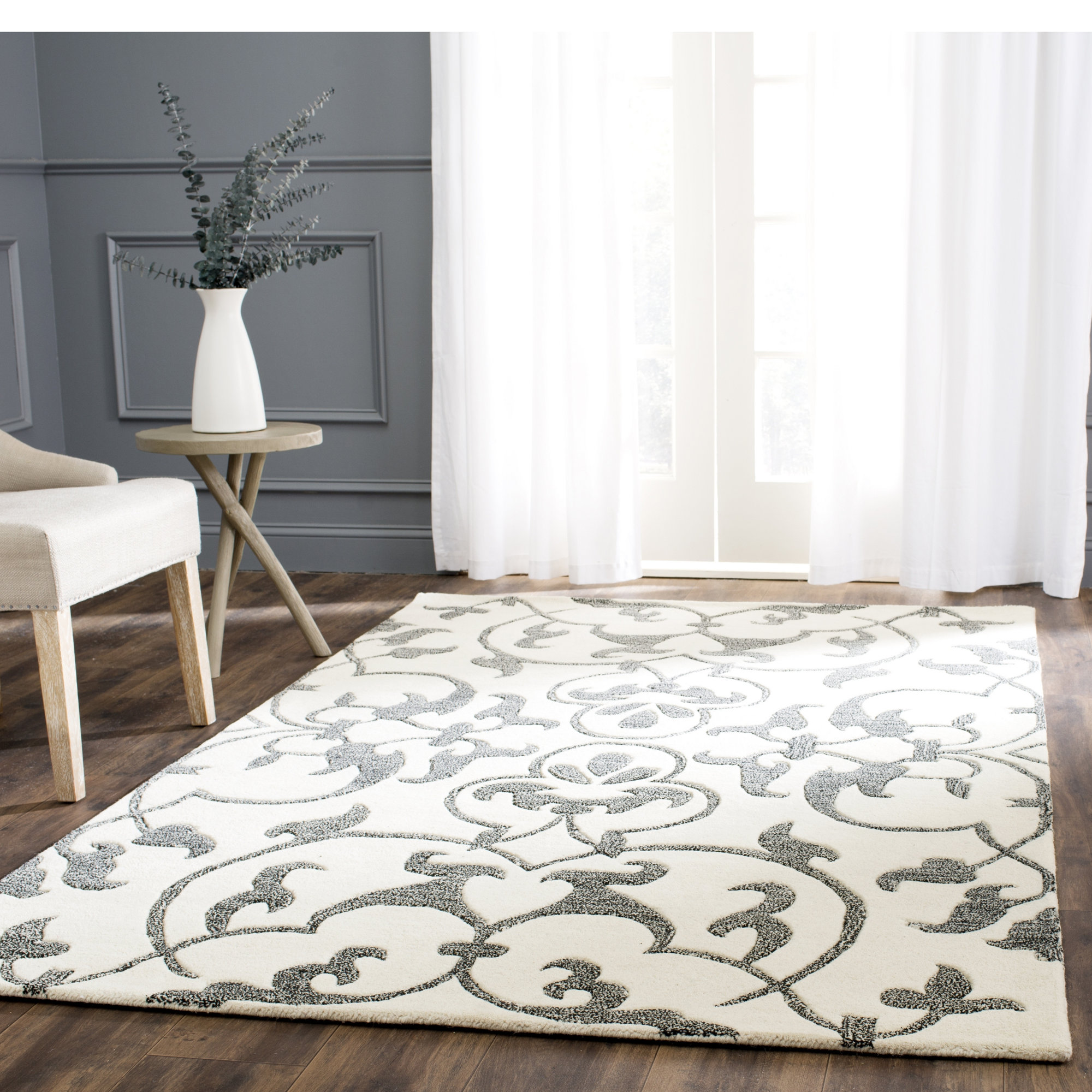 House of Hampton Cornwall HandTufted Ivory/Grey Contemporary Area Rug