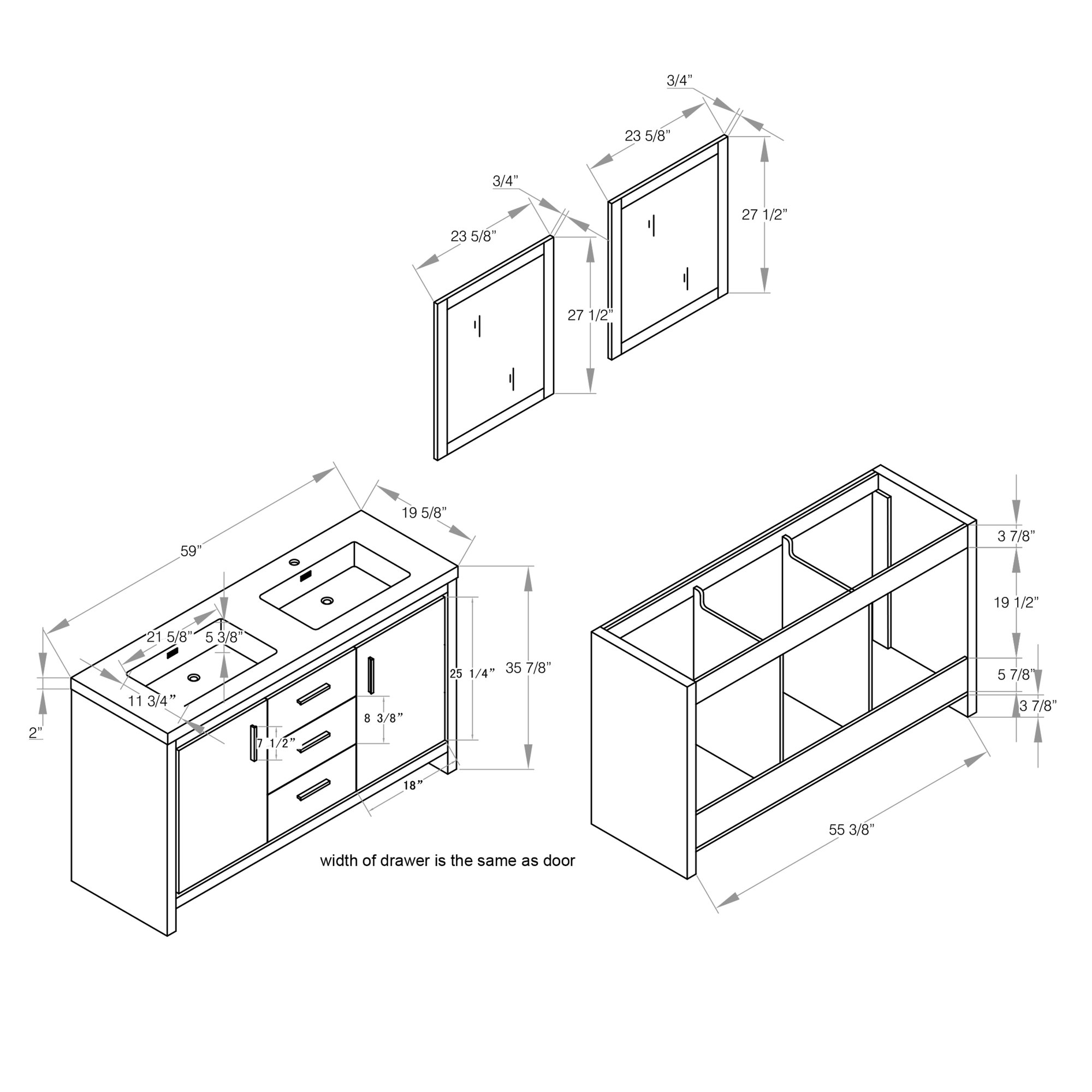 MTDVanities Miami 59" Double Sink Modern Bathroom Vanity Set with