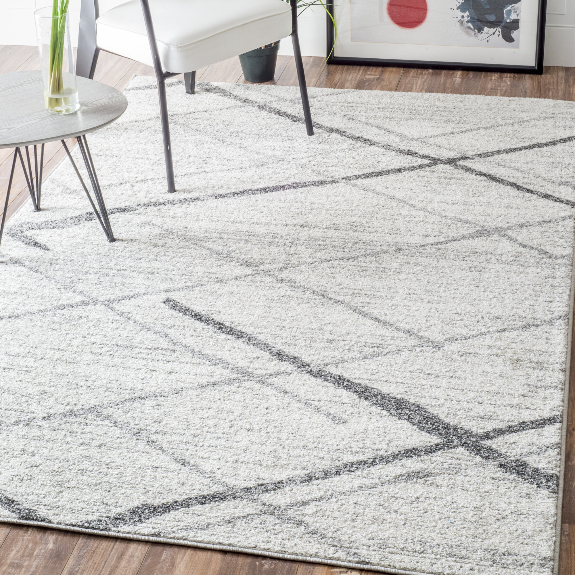 Mercury Row Azha Broken Lattice White/Light Grey Area Rug & Reviews