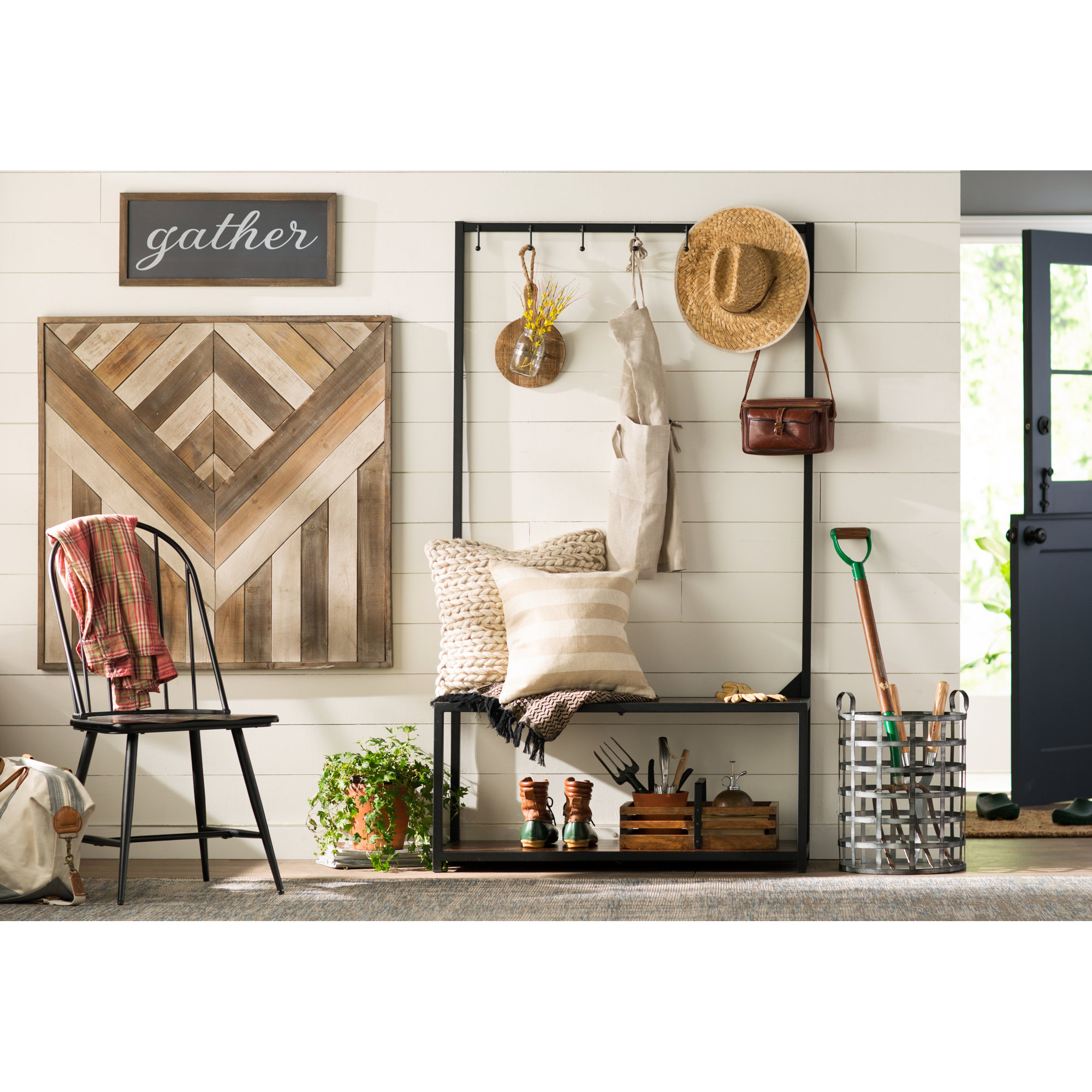 Laurel Foundry Modern Farmhouse Elancourt Metal and Wood Hall Tree