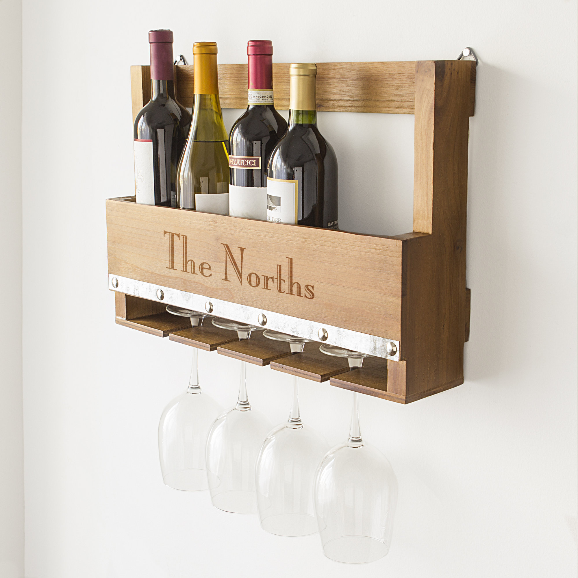 Cathys Concepts Personalized Rustic 5 Bottle Wall Mounted Wine Rack