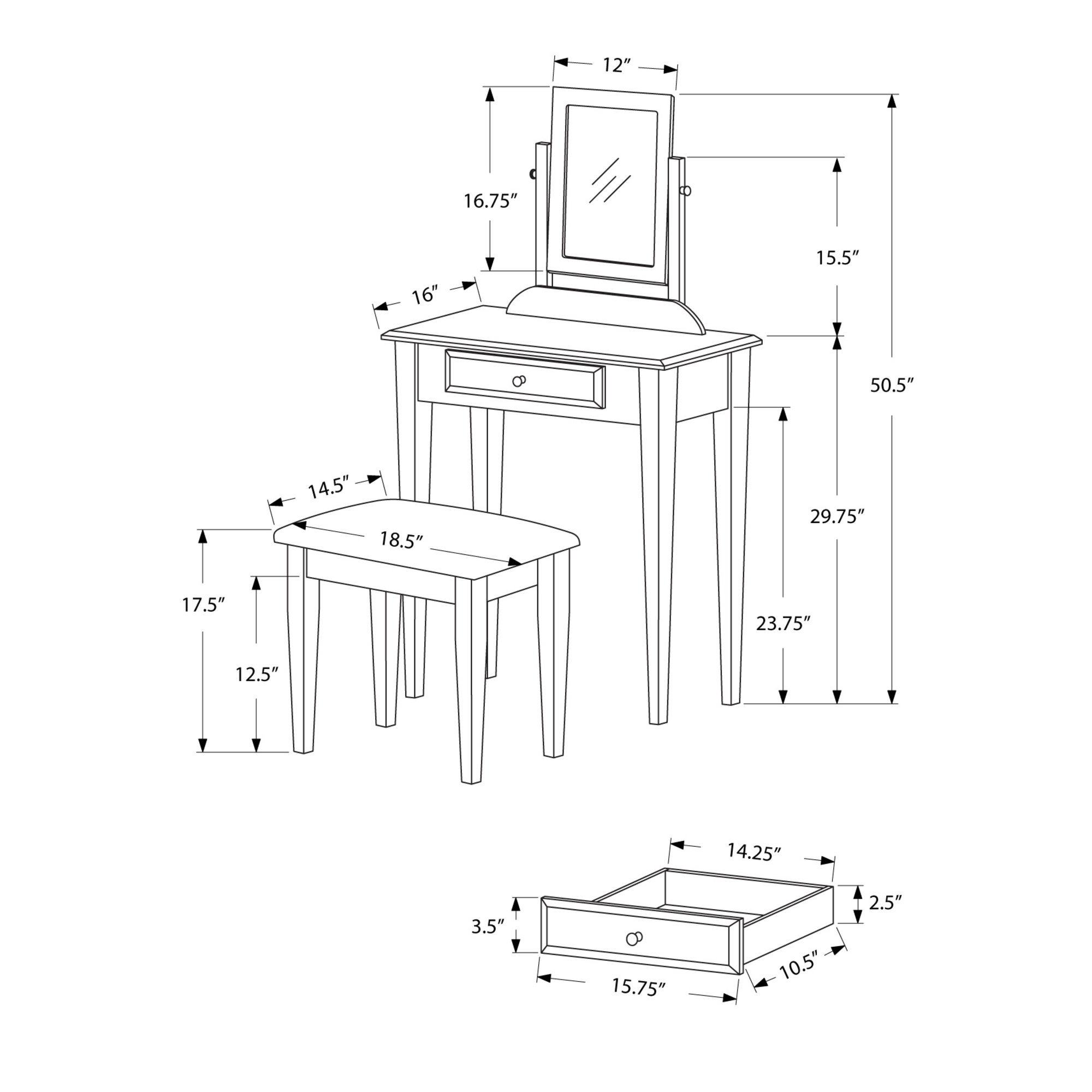 Monarch Specialties Inc. Vanity Set with Mirror & Zebra Print Stool