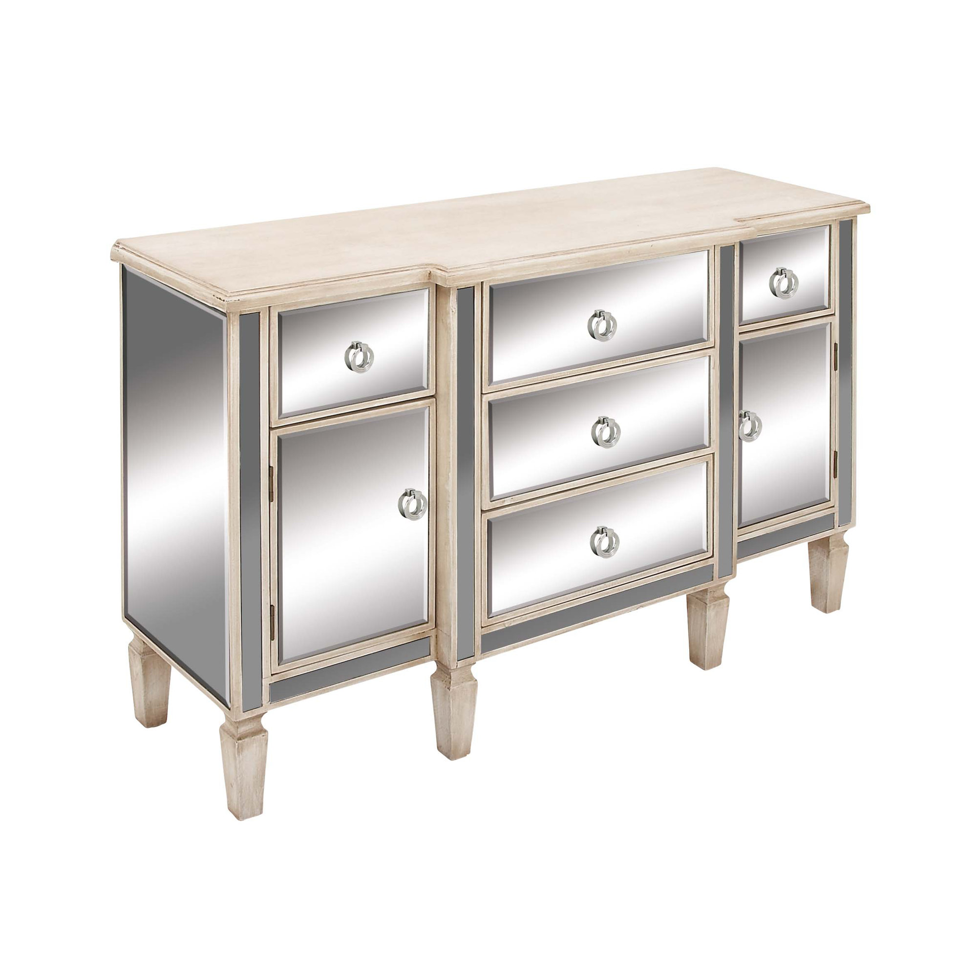 Cole & Grey 2 Door 5 Drawer Wood Mirror Accent Cabinet ...