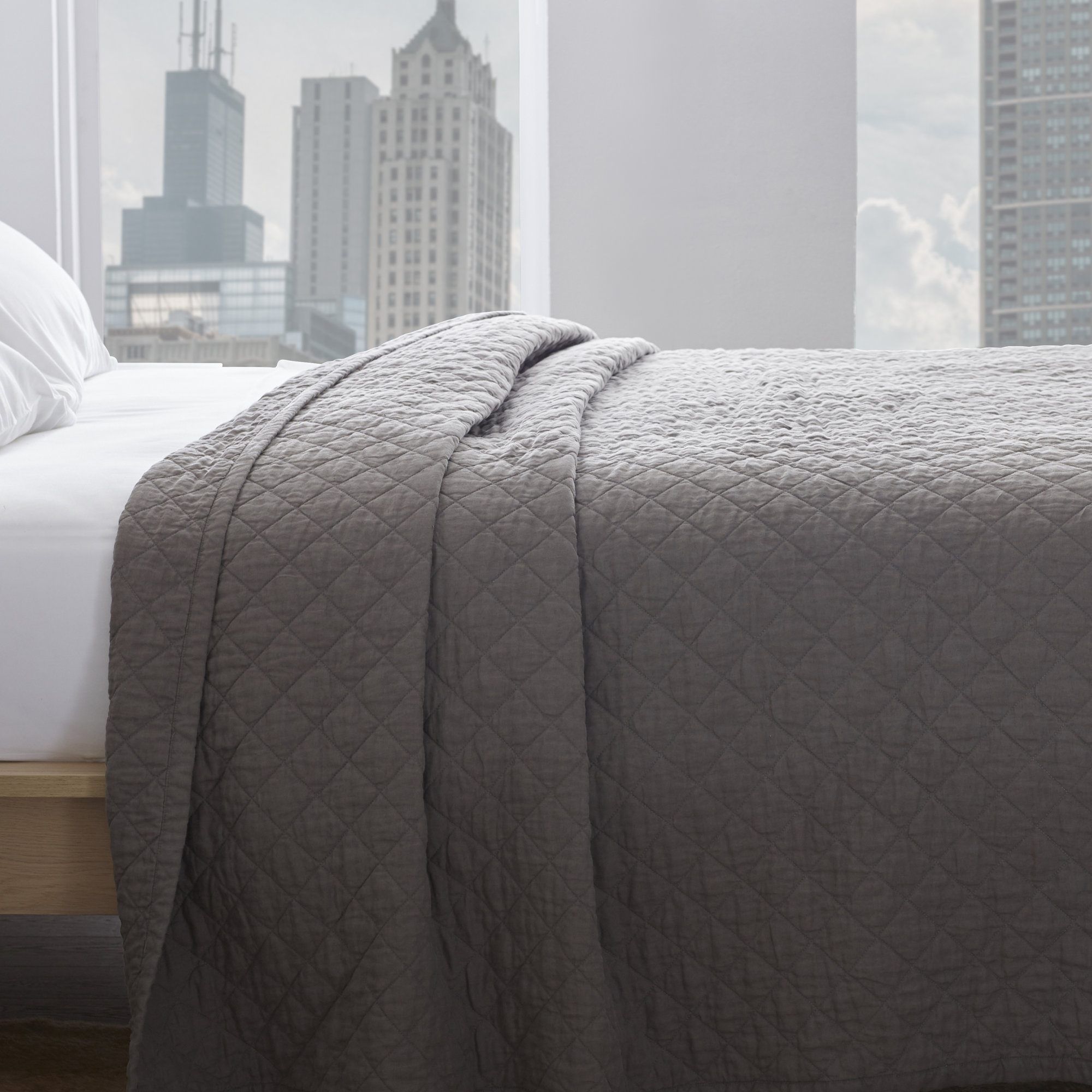 Susann Quilted Washed Belgian Linen Coverlet & Reviews Birch Lane