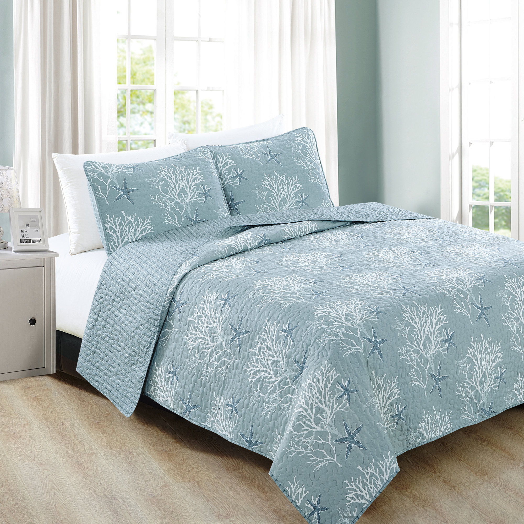 Home Fashion Designs Fenwick 3 Piece Coastal Beach Theme Fenwick 3 Piece Coastal Beach Theme Microfiber Quilt Set With Shams