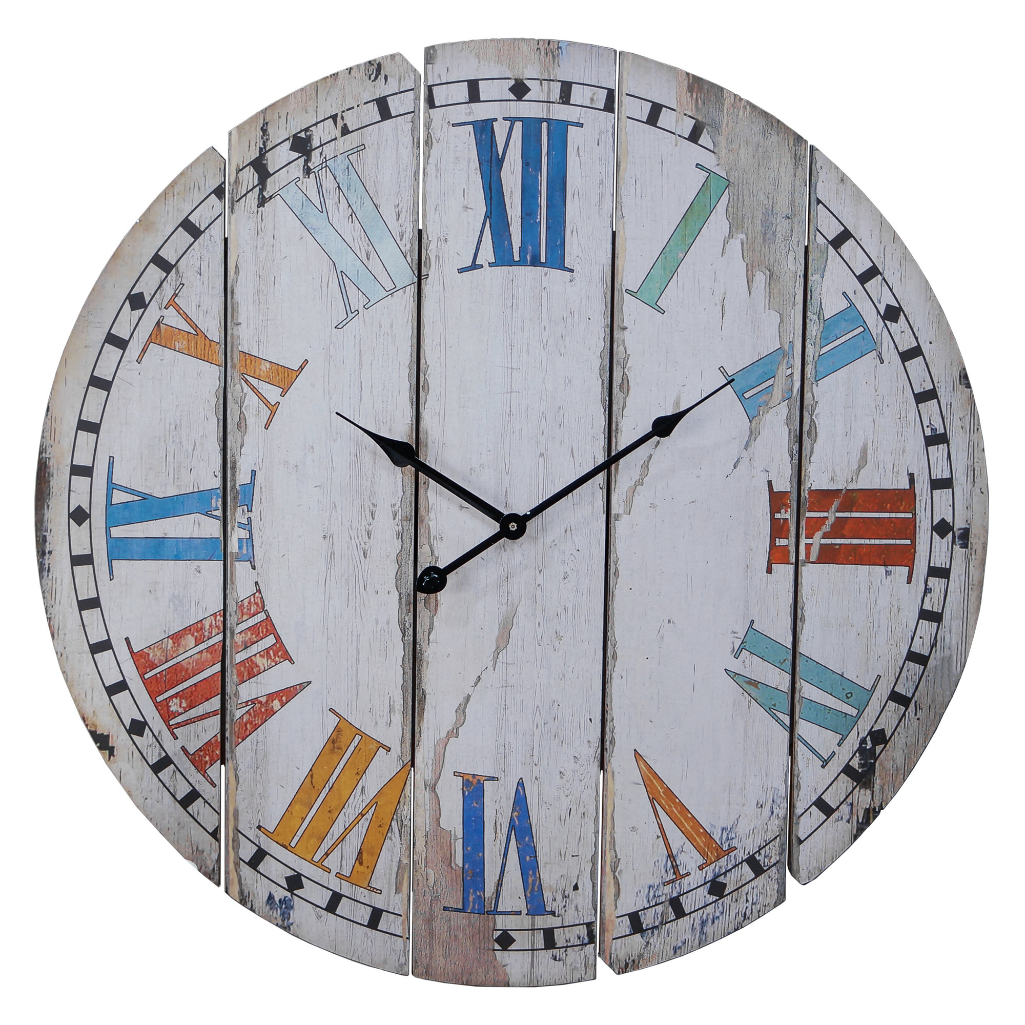 American Mercantile Oversized 23" Wood Colorful Slats Wall Clock
