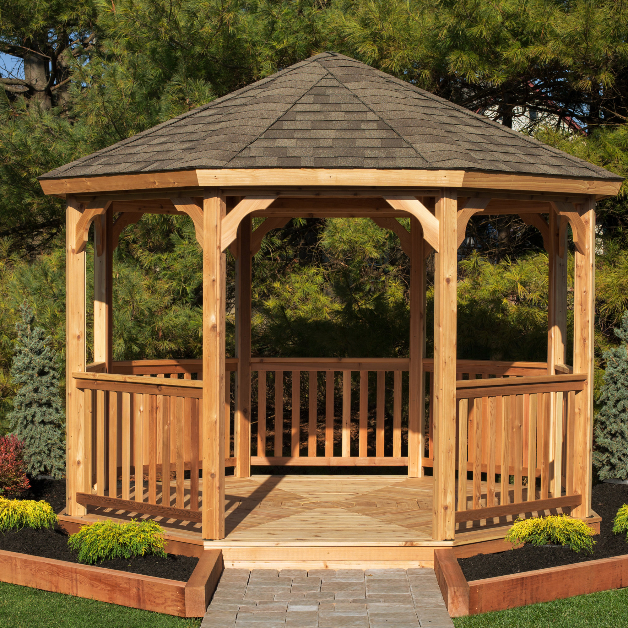 YardCraft 12 Ft. W x 12 Ft. D Cedar Permanent Gazebo ...