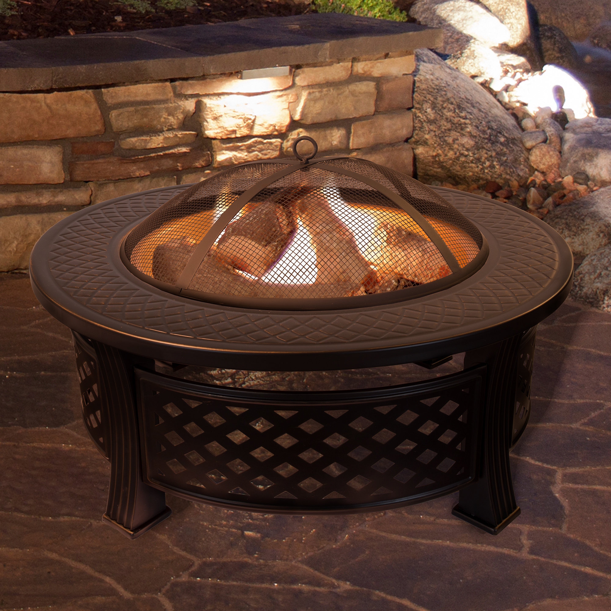 Pure Garden Round Steel Wood Burning Fire Pit Table ...