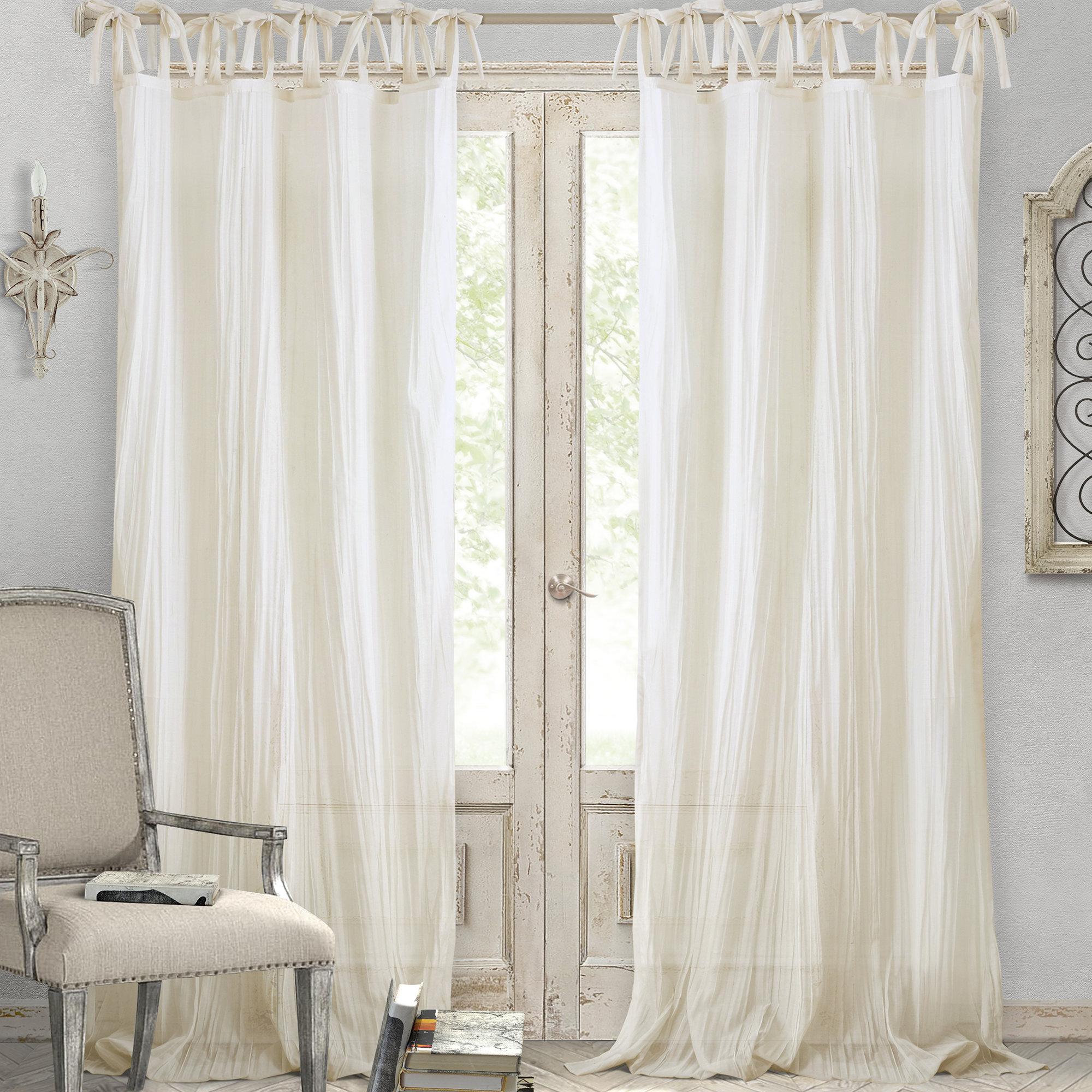 Charlise Crushed Solid Semi Sheer Tab Top Single Curtain