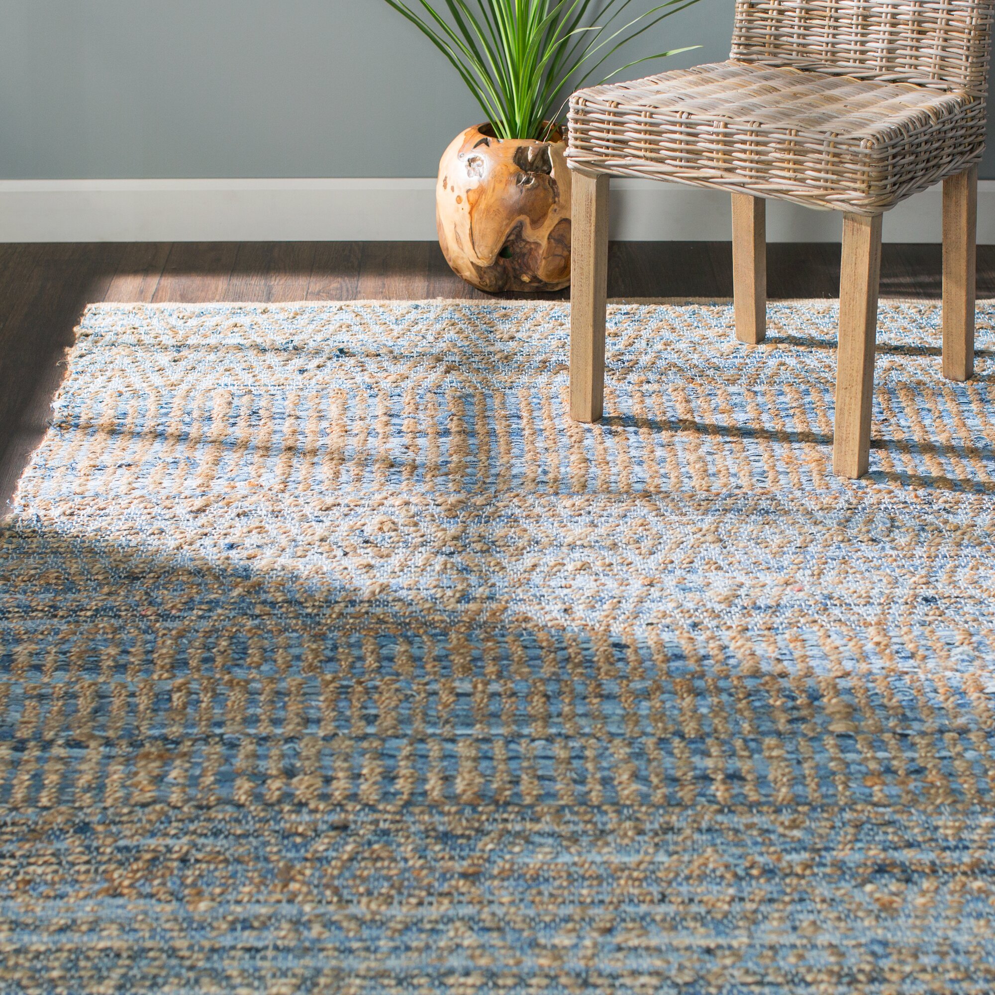 Breakwater Bay Cromwell Hand-Woven Natural/Blue Area Rug & Reviews ...