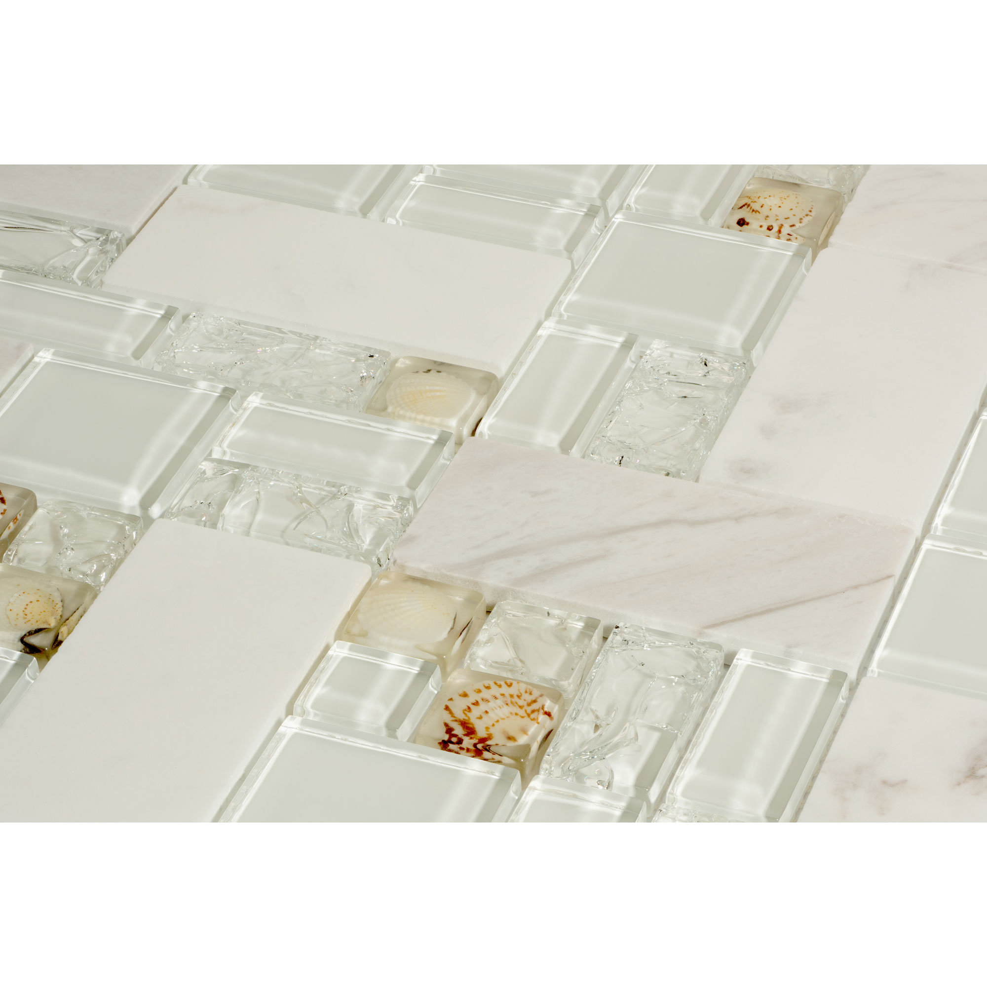 Giorbello Random Sized Glass and Stone Mosaic Tile in White and White Marble & Reviews