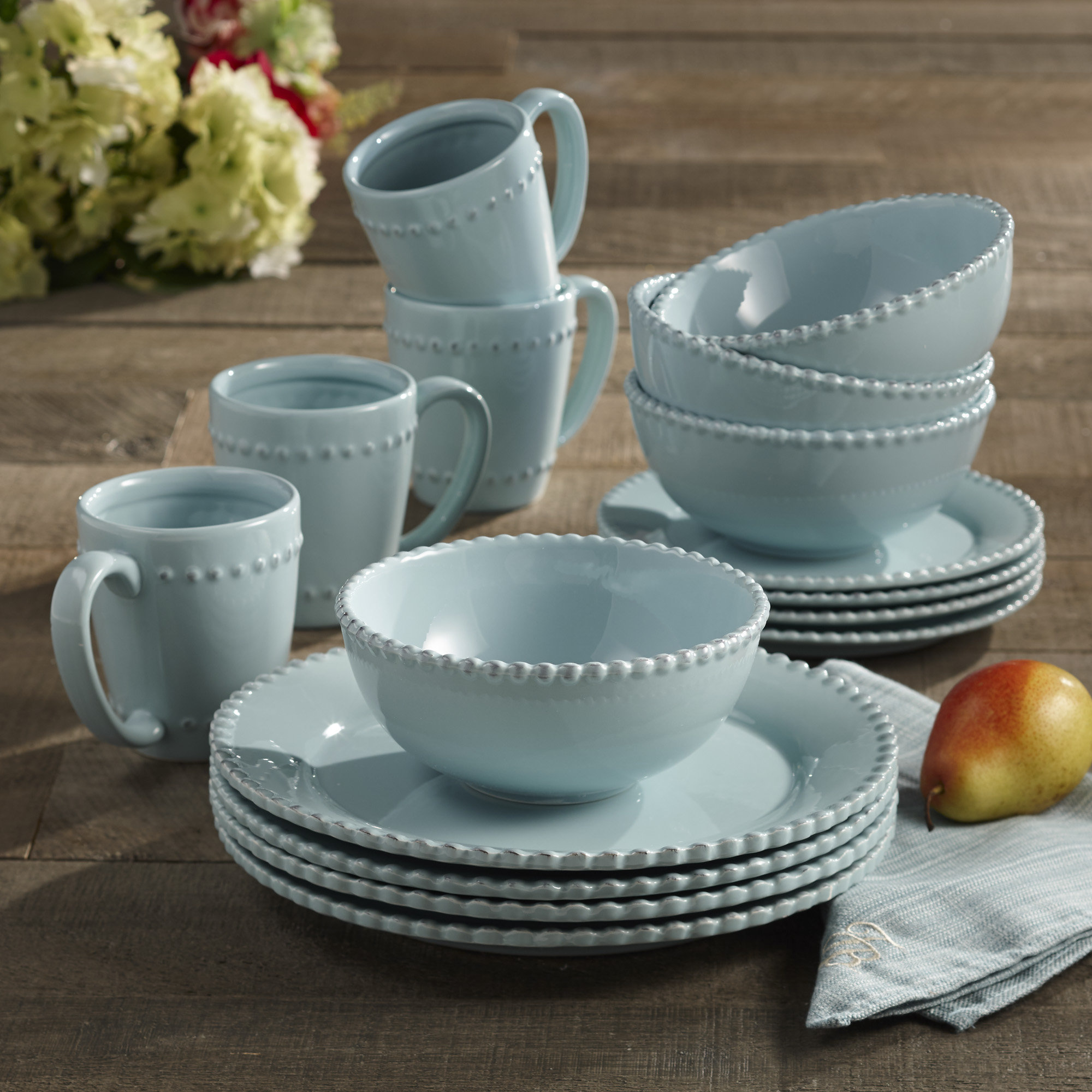 Design Guild Bianca Bead Round 16 Piece Dinnerware Set, Service for 4