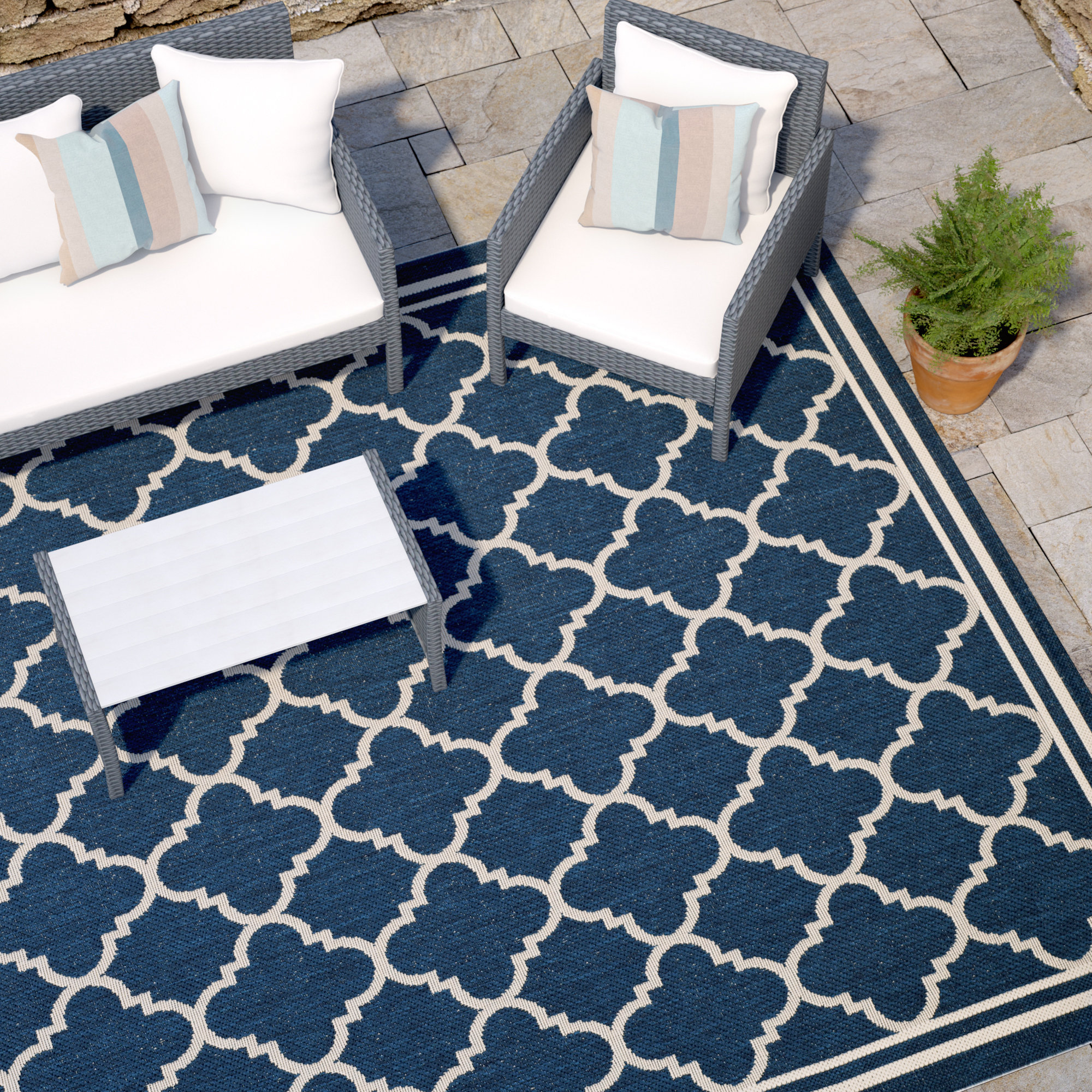 Charlton Home Octavius Navy/Beige Outdoor Area Rug & Reviews Wayfair.ca
