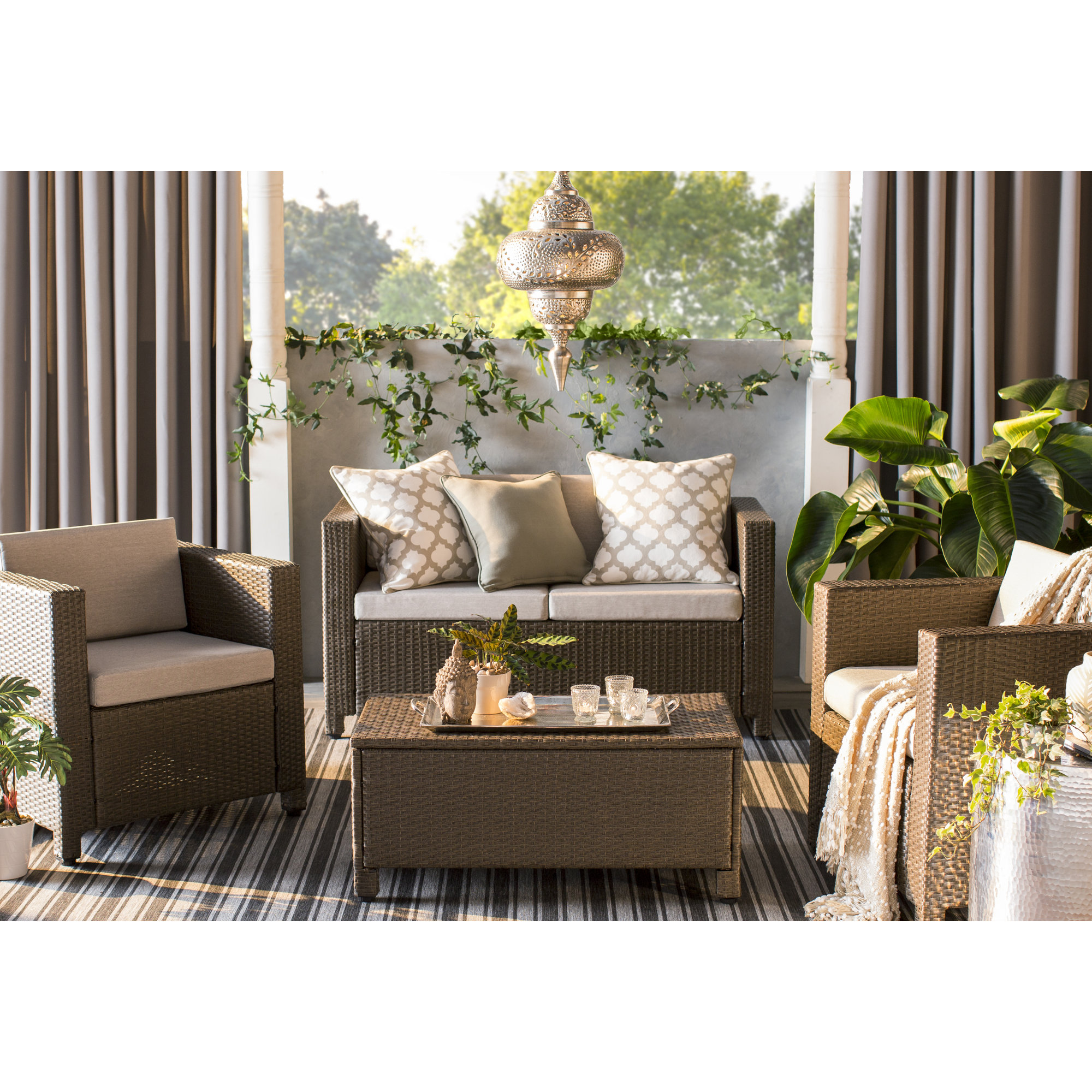 JB Patio Patio Wicker 4 Piece Seating Group with Cushions & Reviews