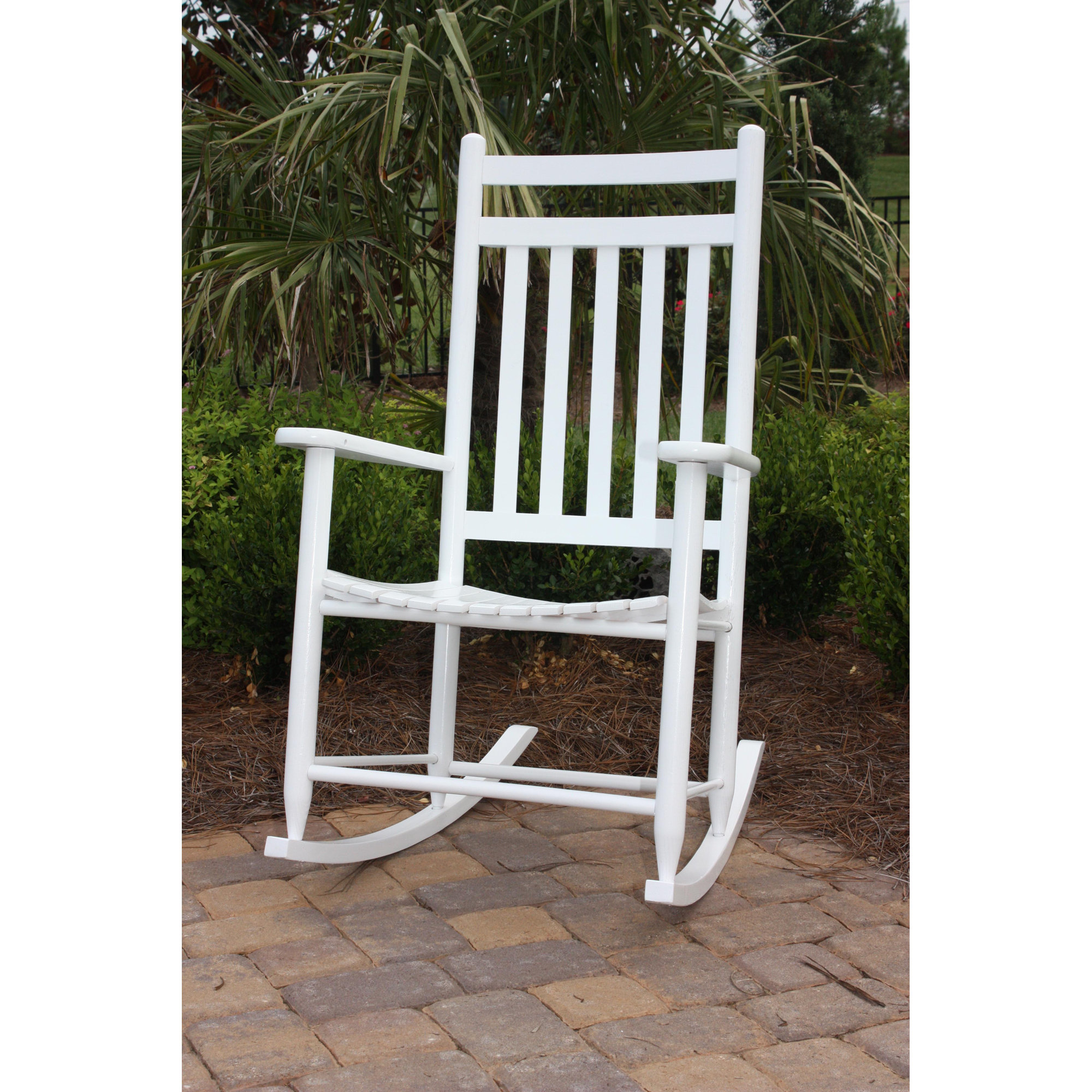 Dixie Seating 3 Piece Adult Slat Seat Porch Rocking Chair and Table Set