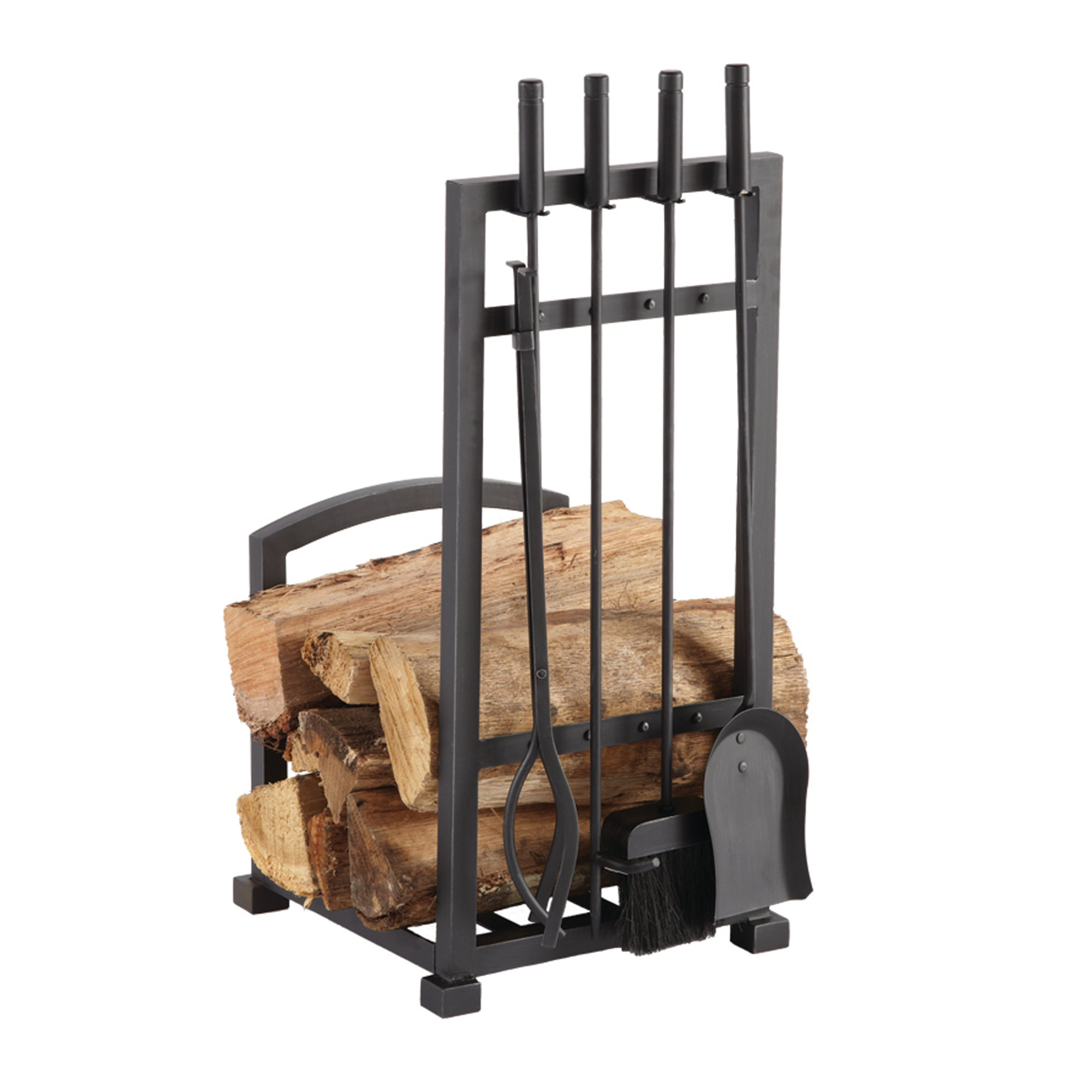 Pleasant Hearth 4 Piece Harper Fireplace Log Holder and Tool Set