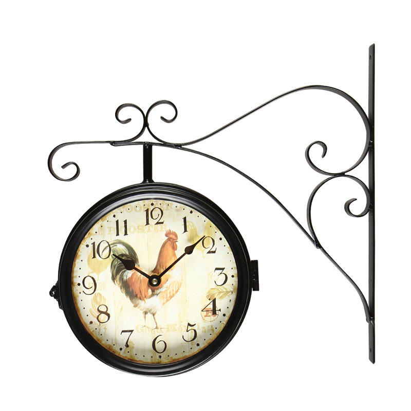 AdecoTrading VintageInspired Round Rooster DoubleSided Iron Wall