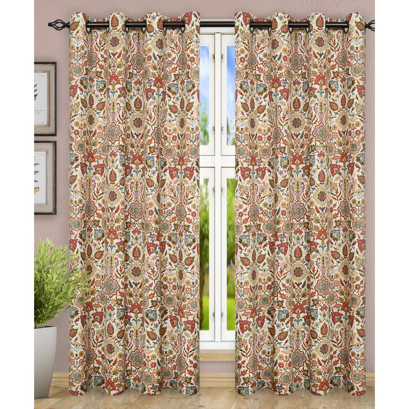 Ellis Curtain Adelle Jacobean Top Nature / Floral SemiSheer Grommet Curtain Panels  Wayfair.ca