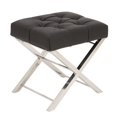 Cole & Grey Stainless Steel and Tufted Leather Vanity Stool ... Cole & Grey Stainless Steel and Tufted Leather Vanity Stool ...