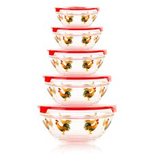  10-Piece Stackable Rooster Design Glass Storage Bowl Set  Imperial Home 