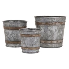  3 Piece Becki Galvanized Pots Set  IMAX 