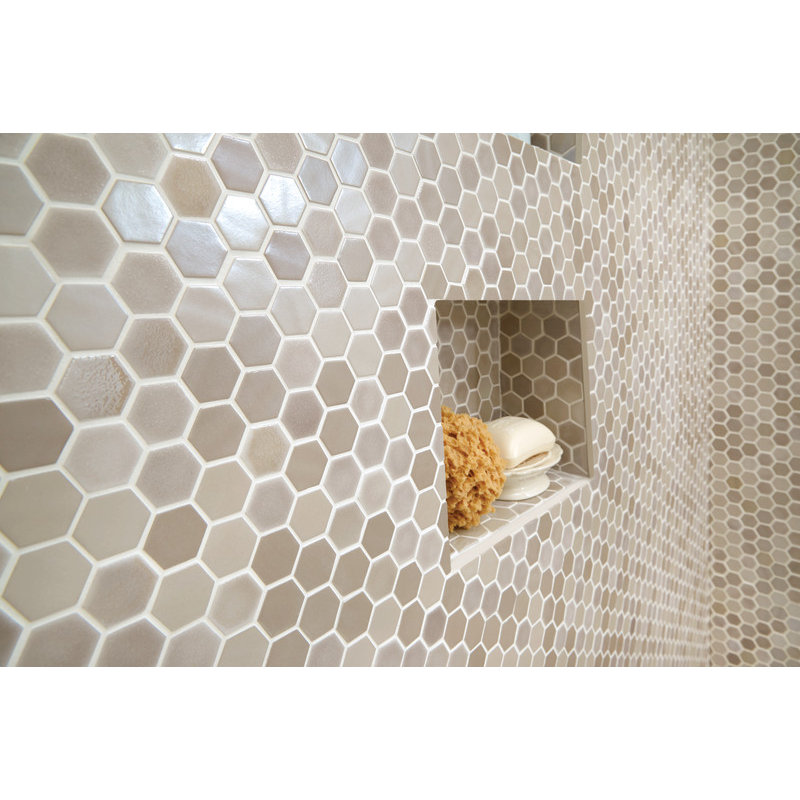 Daltile Uptown Glass Hexagon 1" x 1" Mosaic Tile in Alabaster & Reviews