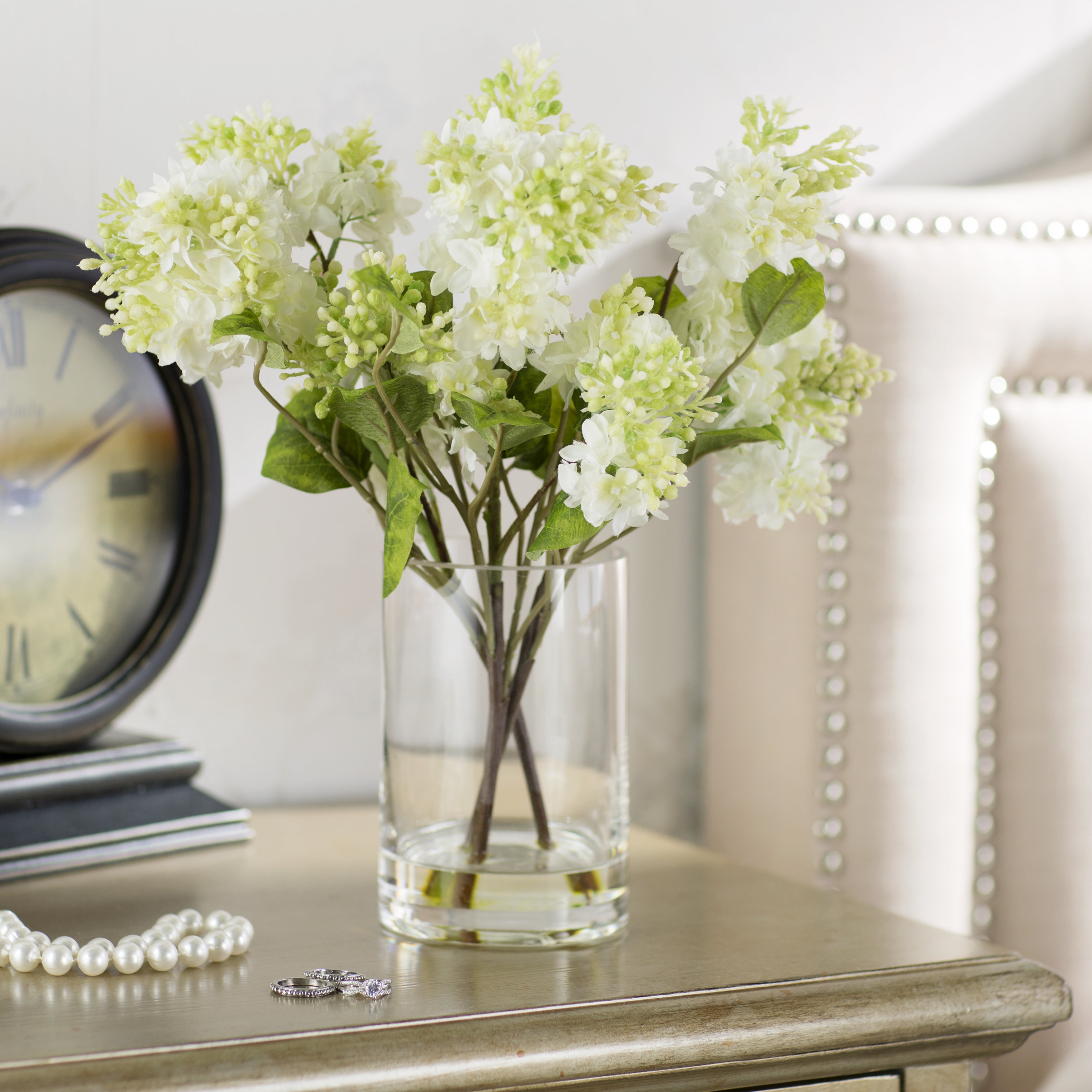Faux White Lilacs in Glass Vase & Reviews Joss & Main