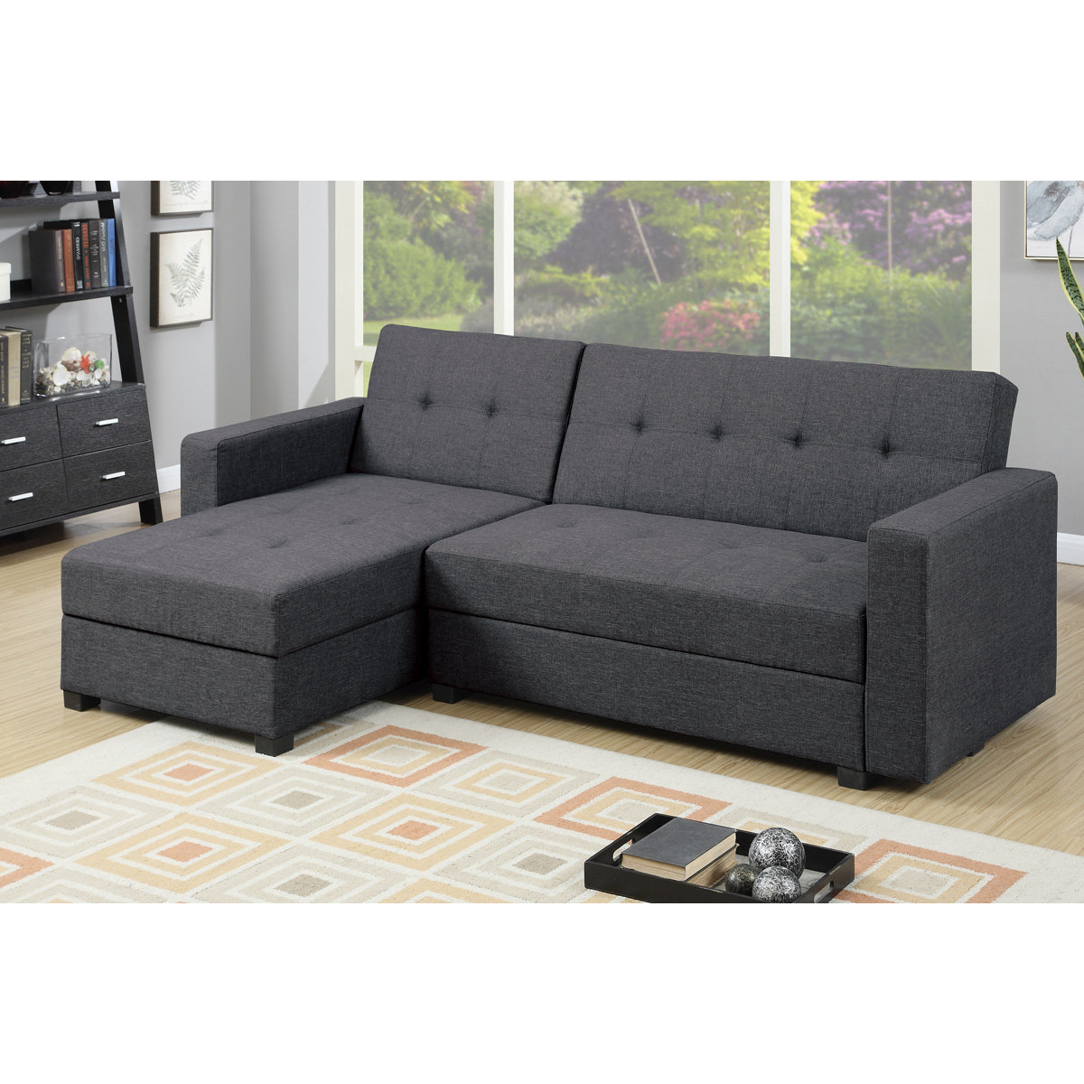 Poundex Bobkona Medora Reversible Chaise Sectional & Reviews Wayfair