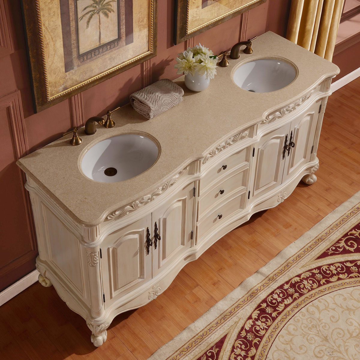 Silkroad Exclusive 72" Double Sink Cabinet Bathroom Vanity Set