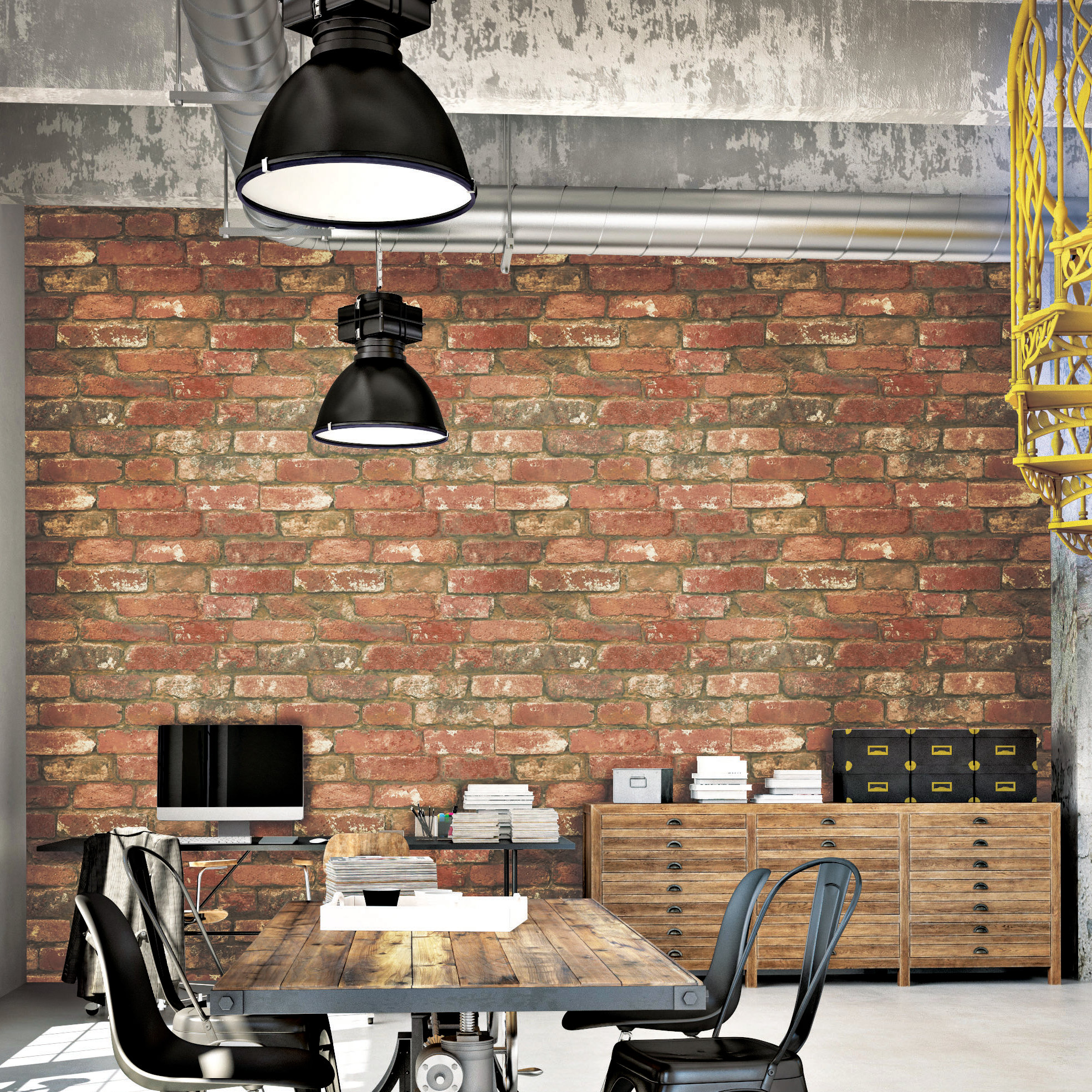 WallPops! NuWallpaper Peel and Stick 18' x 20.5" Brick, Wood and Stone