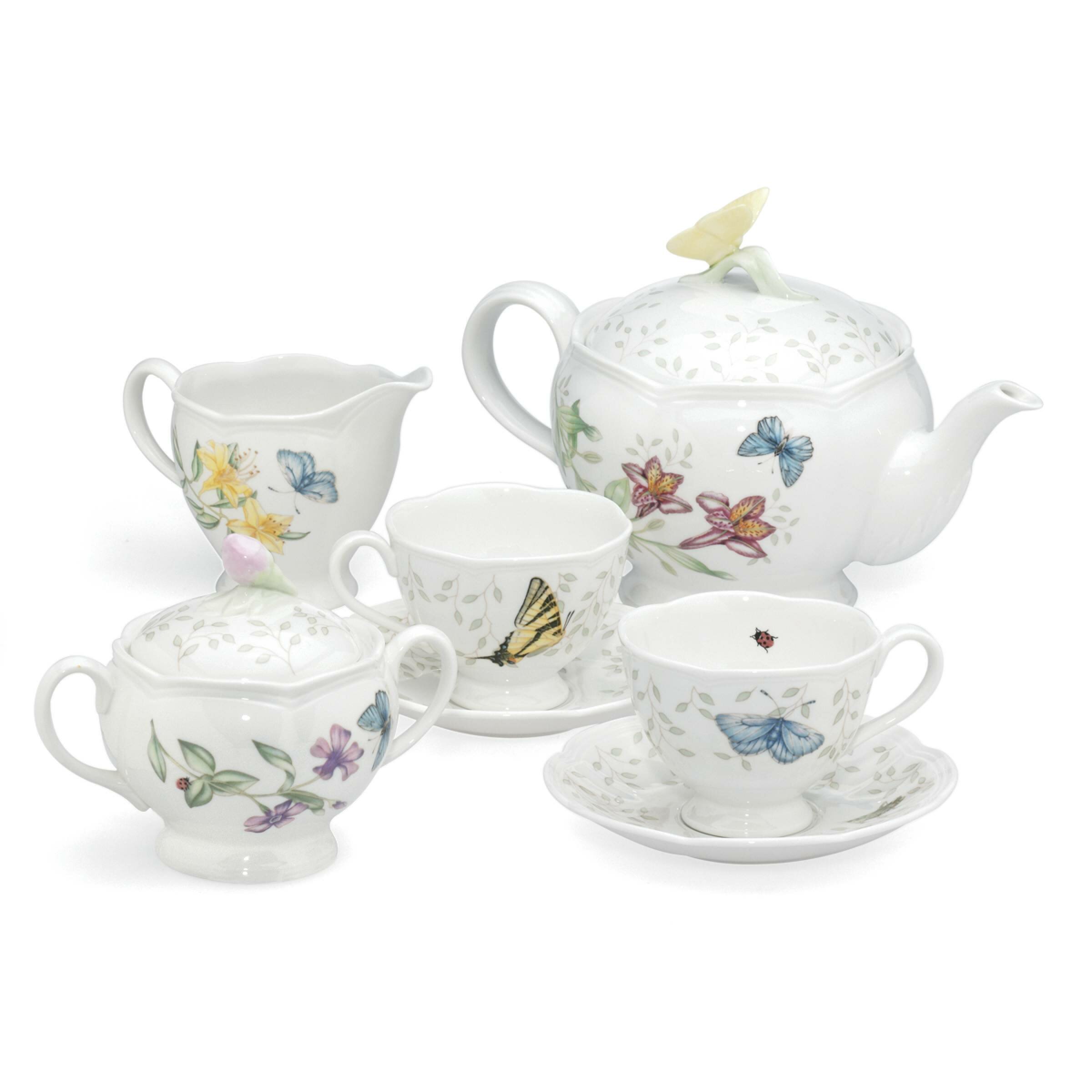 Lenox Butterfly Meadow 9 Piece Teapot Set & Reviews | Wayfair - Lenox Butterfly Meadow 9 Piece Teapot Set