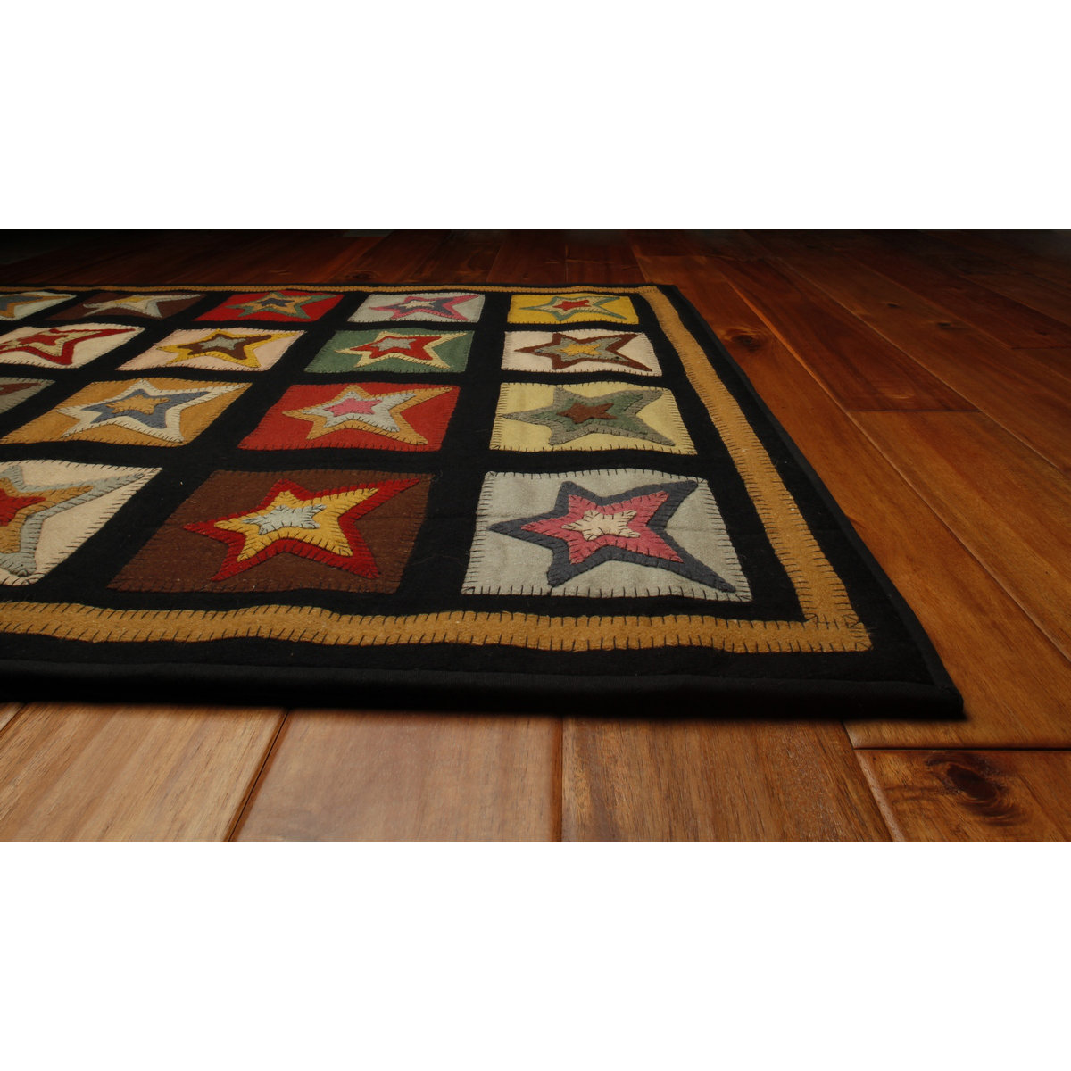 Homespice Decor Penny Star Patch Sampler Black/Gold Area Rug & Reviews