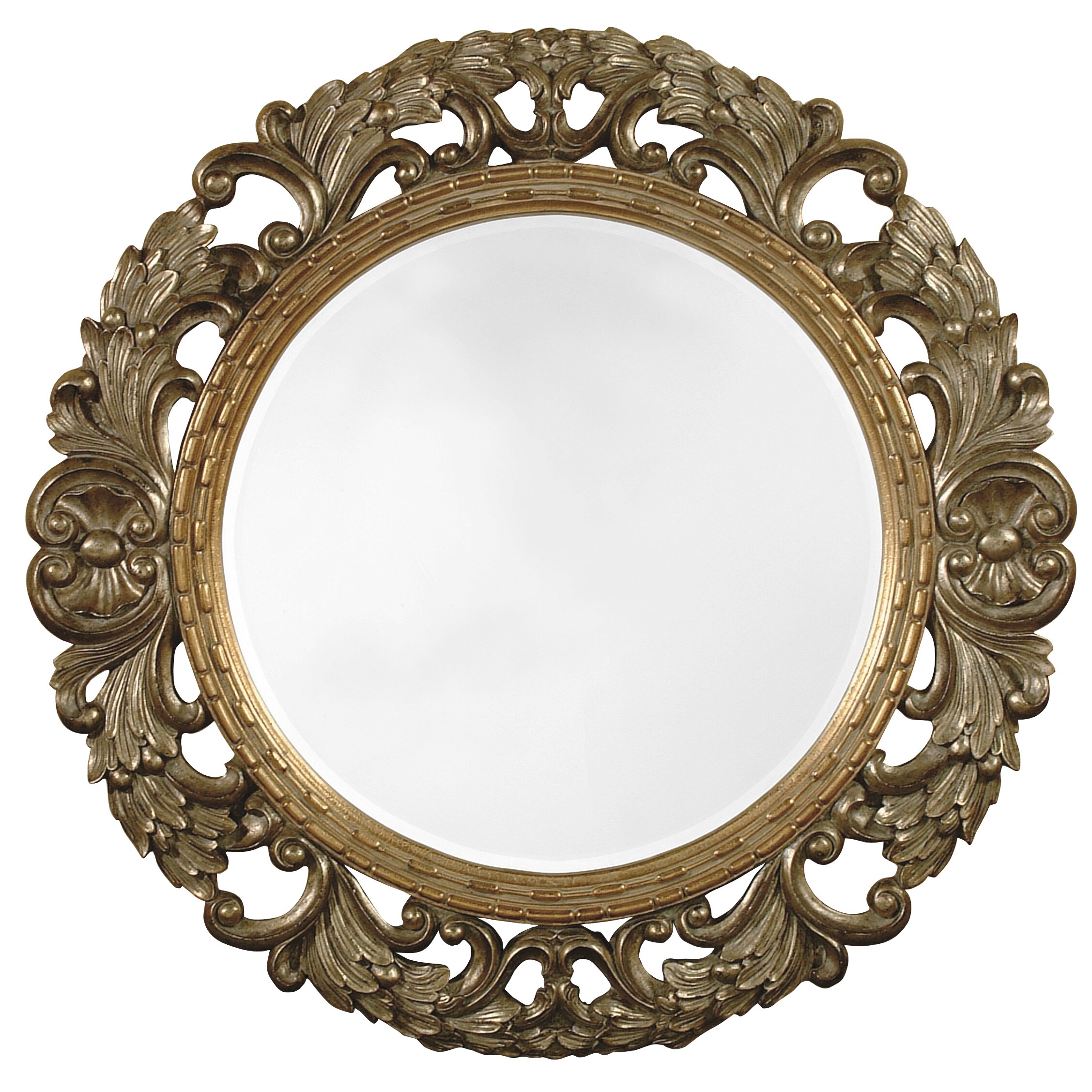 Majestic Mirror Traditional Antique Silver Round Beveled Glass Wall ...
