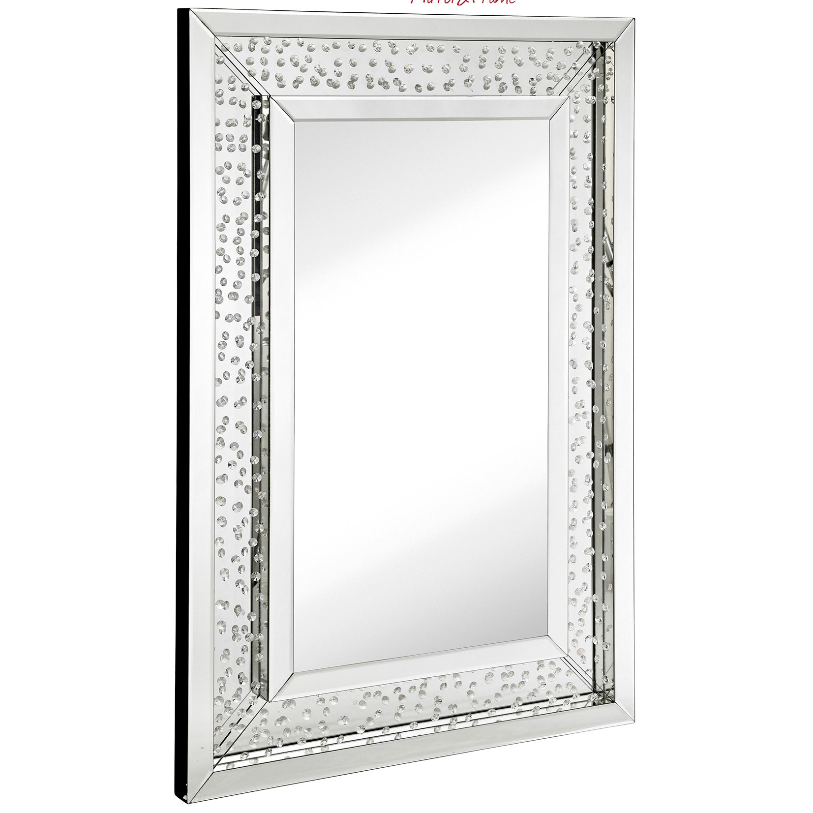 Majestic Mirror Rectangular Floating Crystals Beveled Panel Framed Wall
