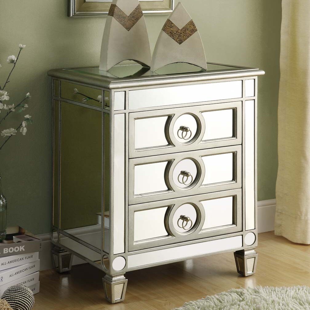 House of Hampton Rhiannon Mirrored 3 Drawer Accent Chest & Reviews ... - House of Hampton® Rhiannon Mirrored 3 Drawer Accent Chest