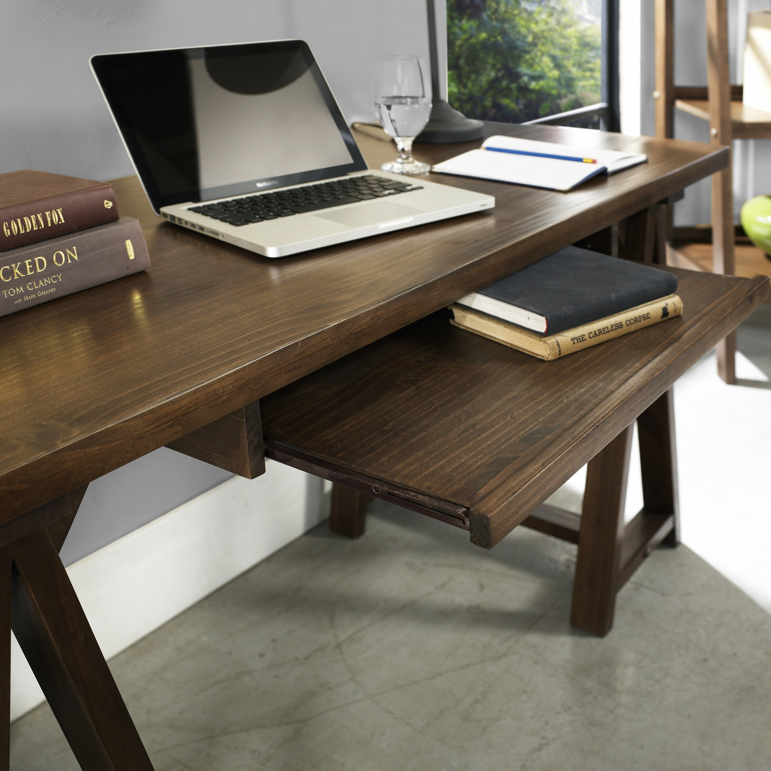 Simpli Home Sawhorse Writing Desk with Integrated Keyboard Tray