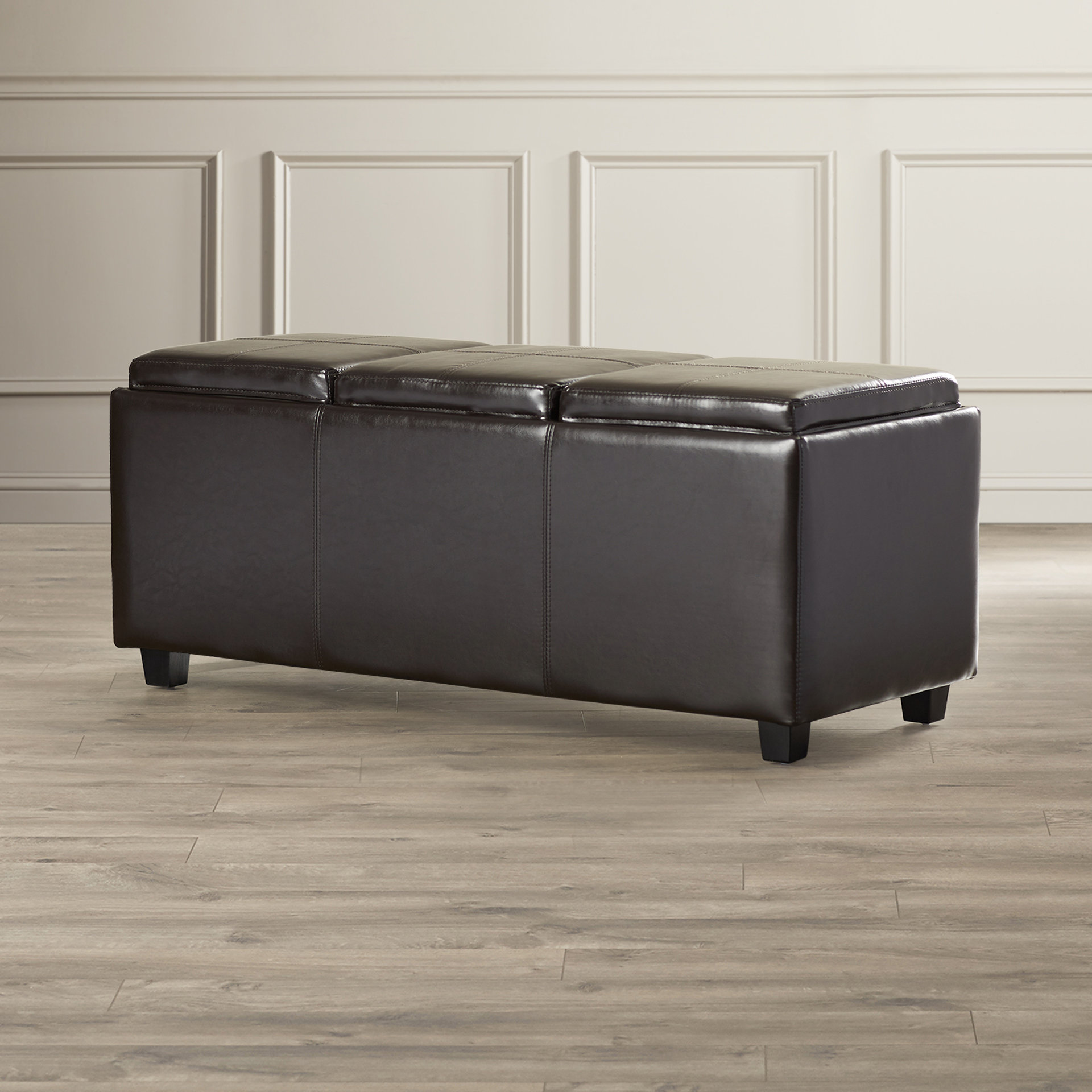 Simpli Home Avalon Rectangular Storage Ottoman with 3 Serving Trays
