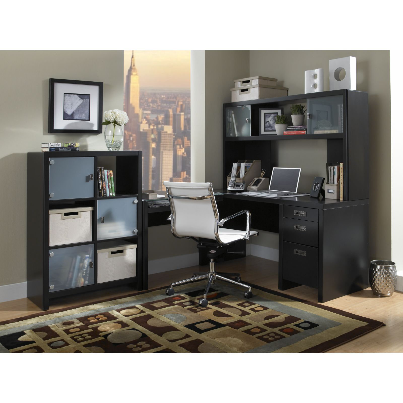 Kathy Ireland Office by Bush New York Skyline Glass Return LShape