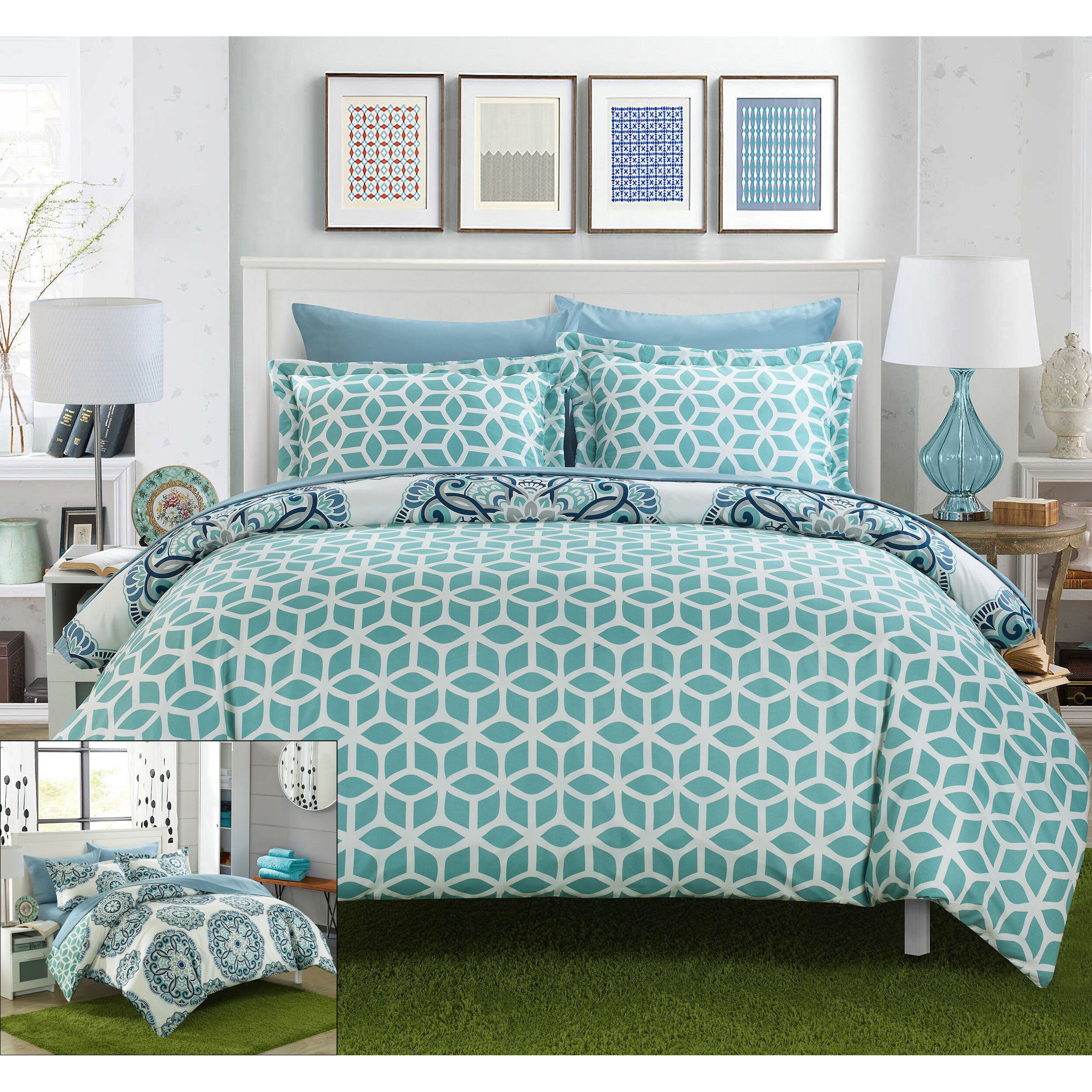 chic home ibiza 7 piece duvet set gree