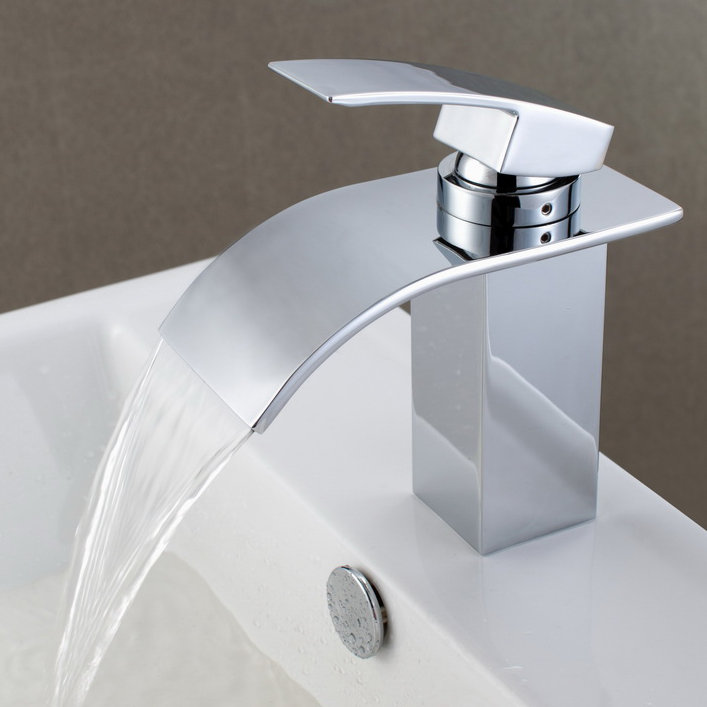 Sumerain Single Handle Deck Mount Waterfall Bathroom Sink Faucet Sumerain International Group Single Handle Deck Mount Waterfall Bathroom Sink Faucet With Hoses