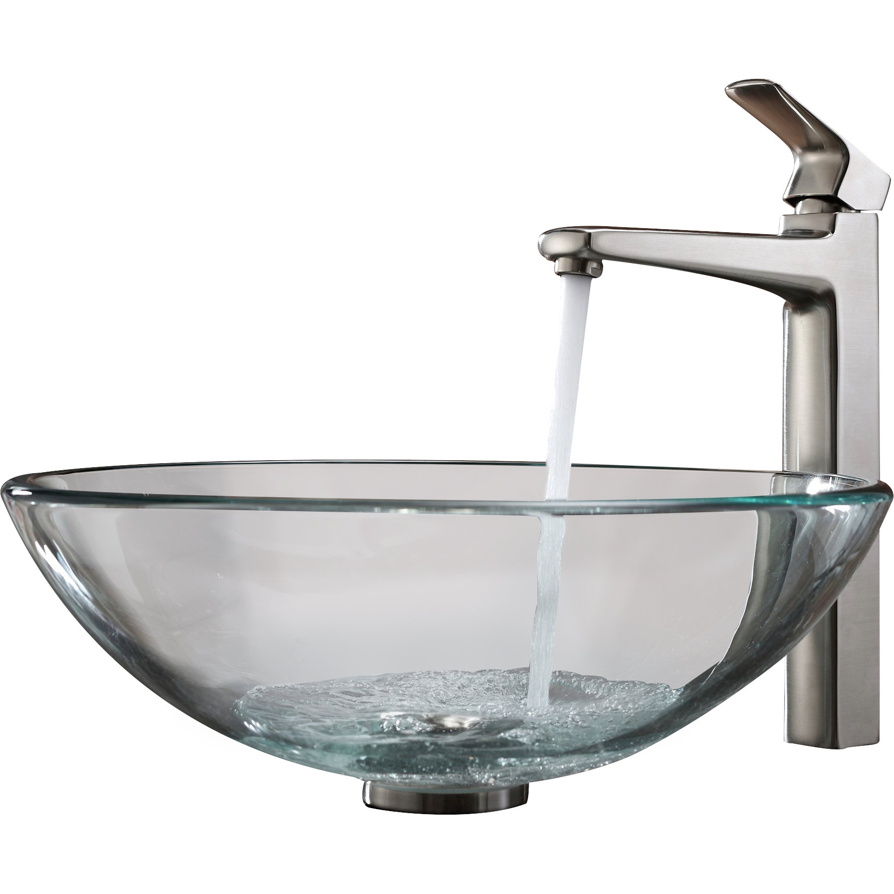 Kraus Clear Glass Vessel Sink and Virtus Faucet Wayfair