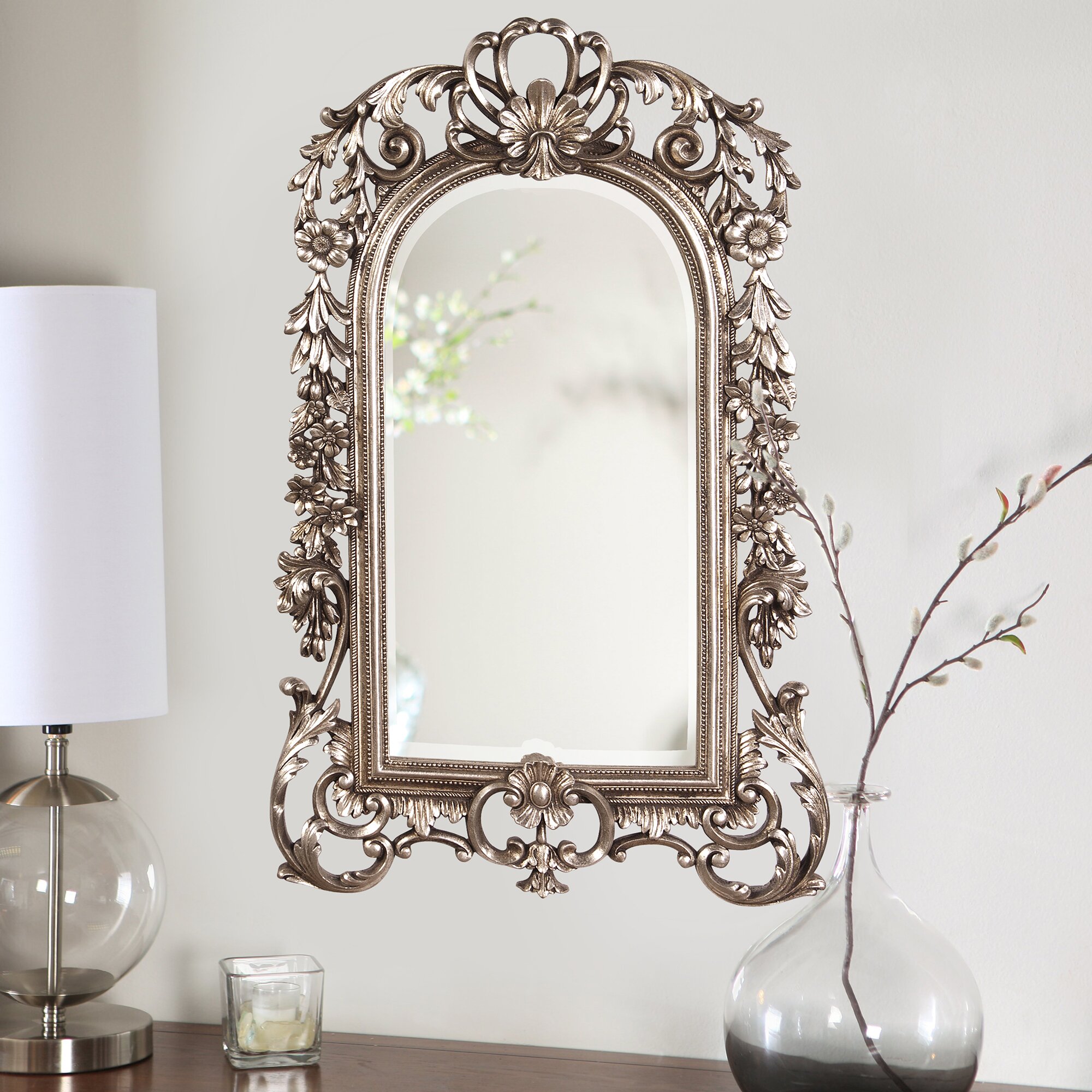 Astoria Grand Arch/Crowned top Antique Silver Wall Mirror ...