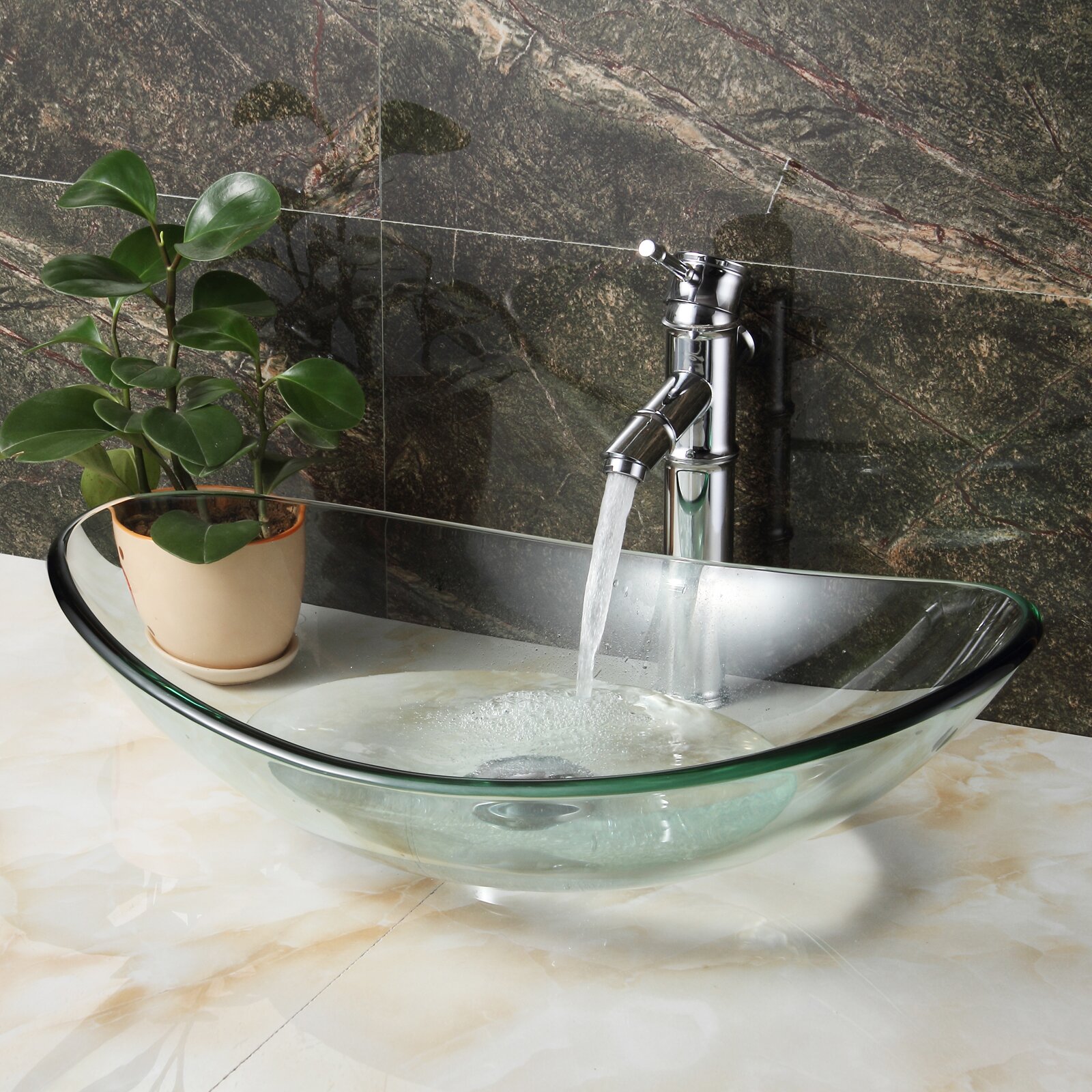 Elite Tempered Glass Boat Shaped Bowl Vessel Bathroom Sink And Reviews Wayfair 