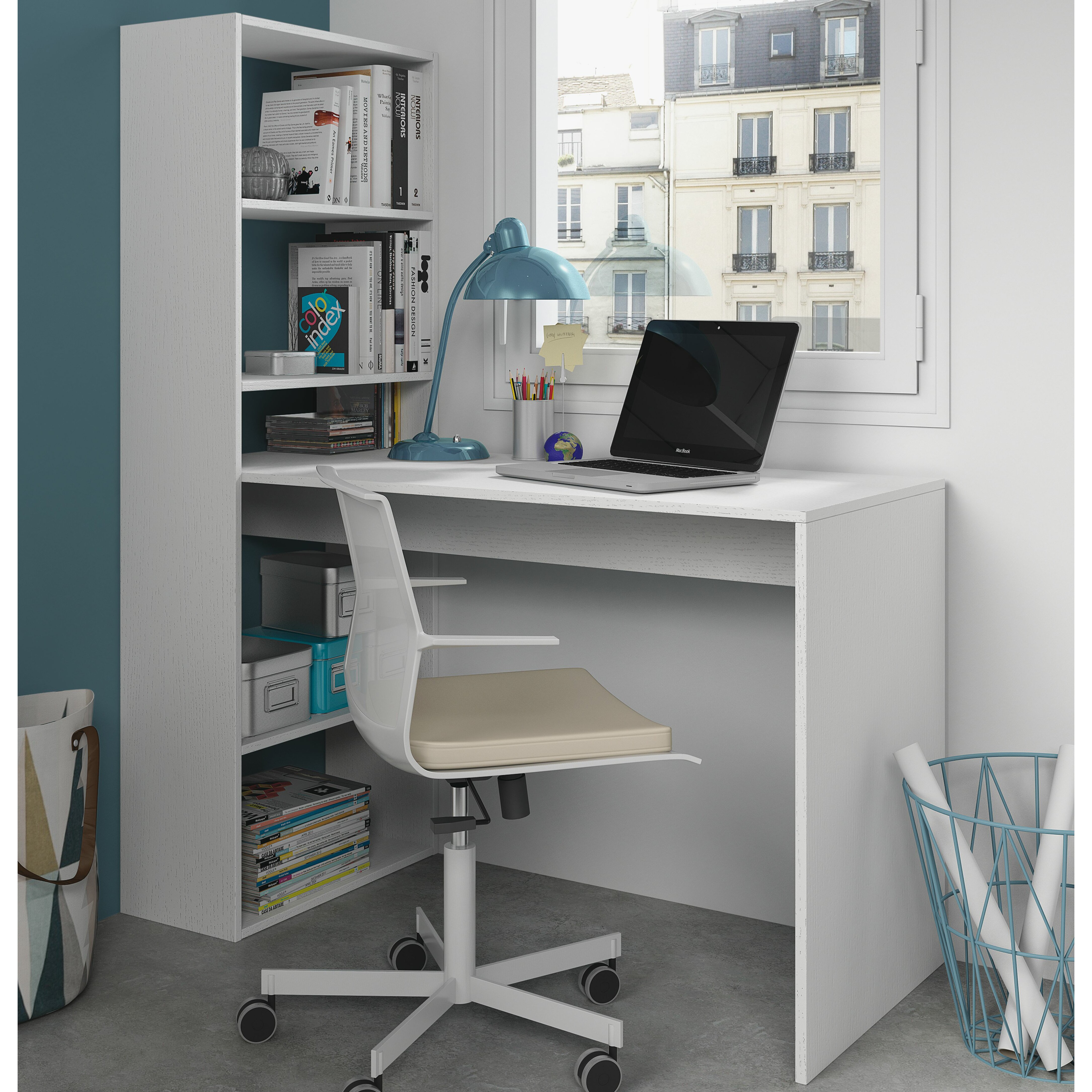 dCor design Phillip Writing Desk with Integrated Bookshelf ...