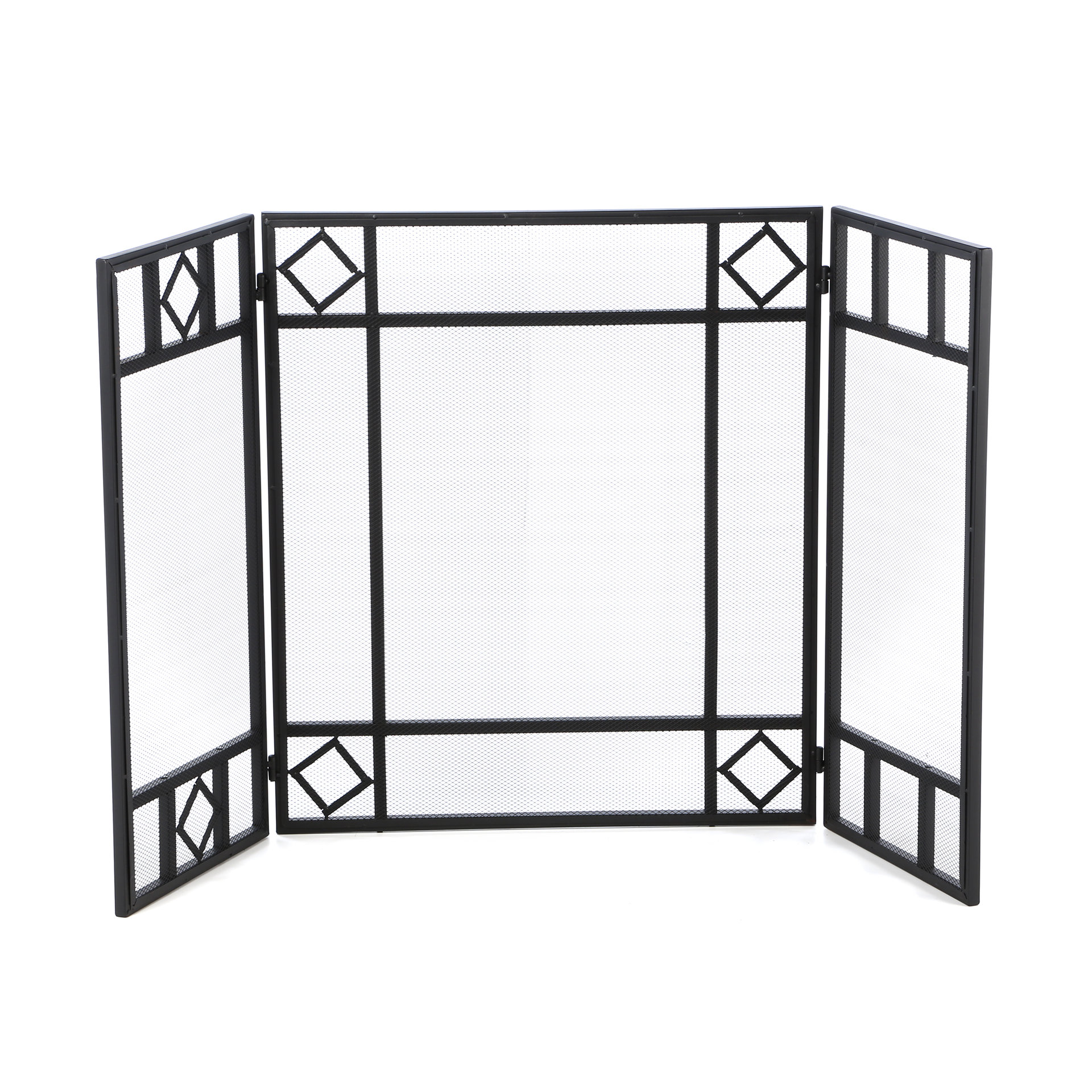 Uniflame 3 Panel Wrought Iron Fireplace Screen with Diamond Design