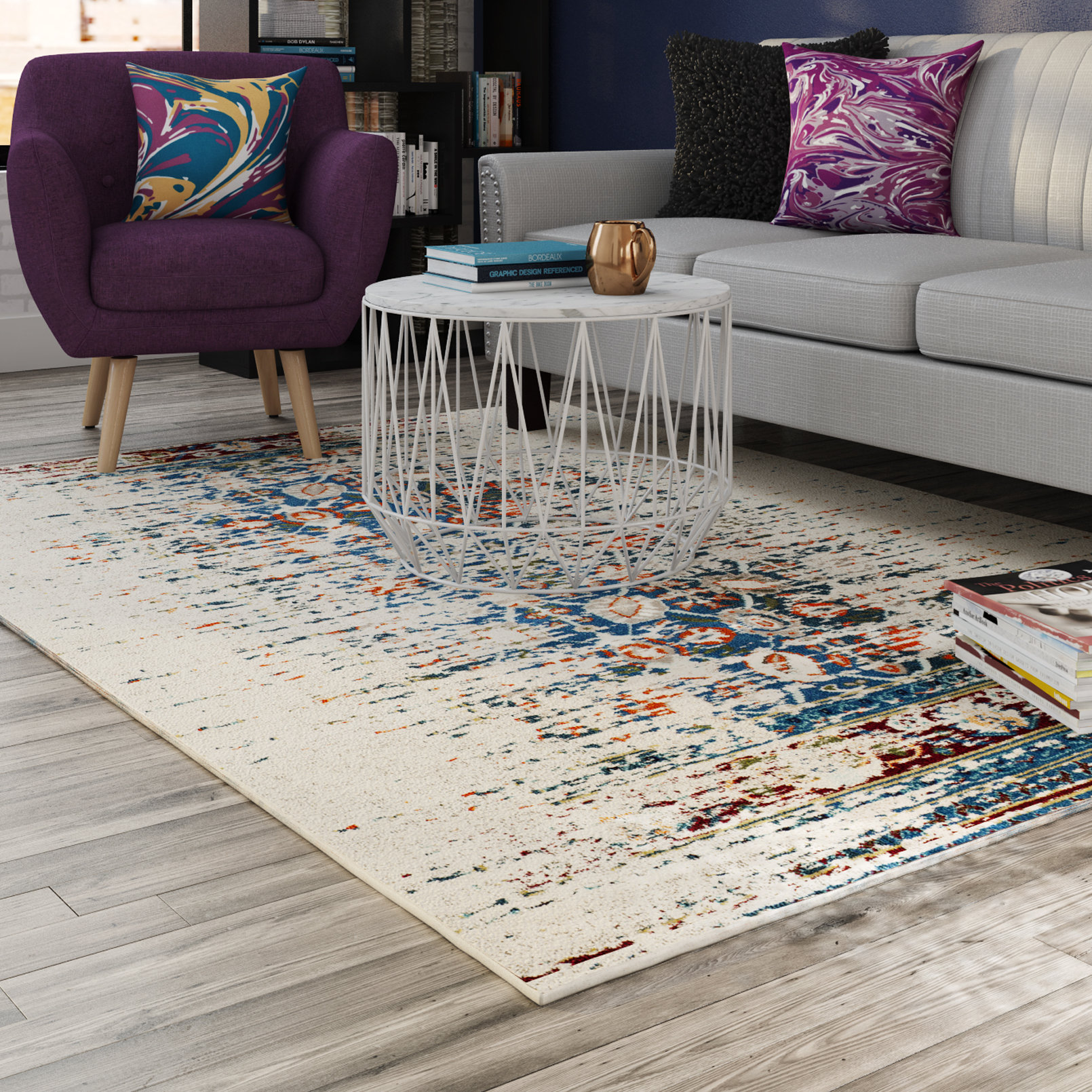 Mercury Row Hydra Ivory/Blue Area Rug & Reviews Wayfair