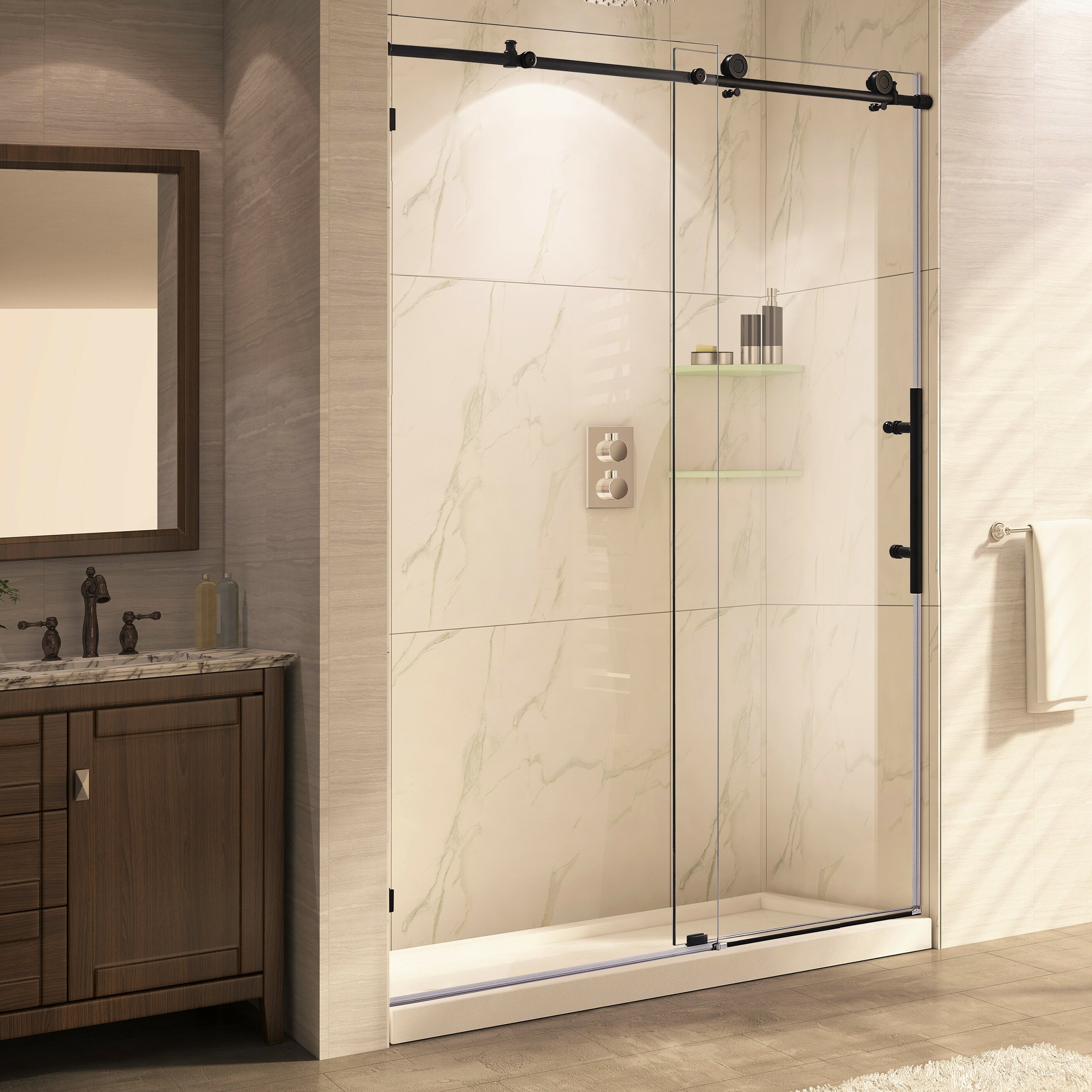 Wet Republic Trident Mocha 60'' x 76'' Single Sliding Frameless ... - Wet Republic Trident Mocha 60'' x 76'' Single Sliding Frameless Shower Door